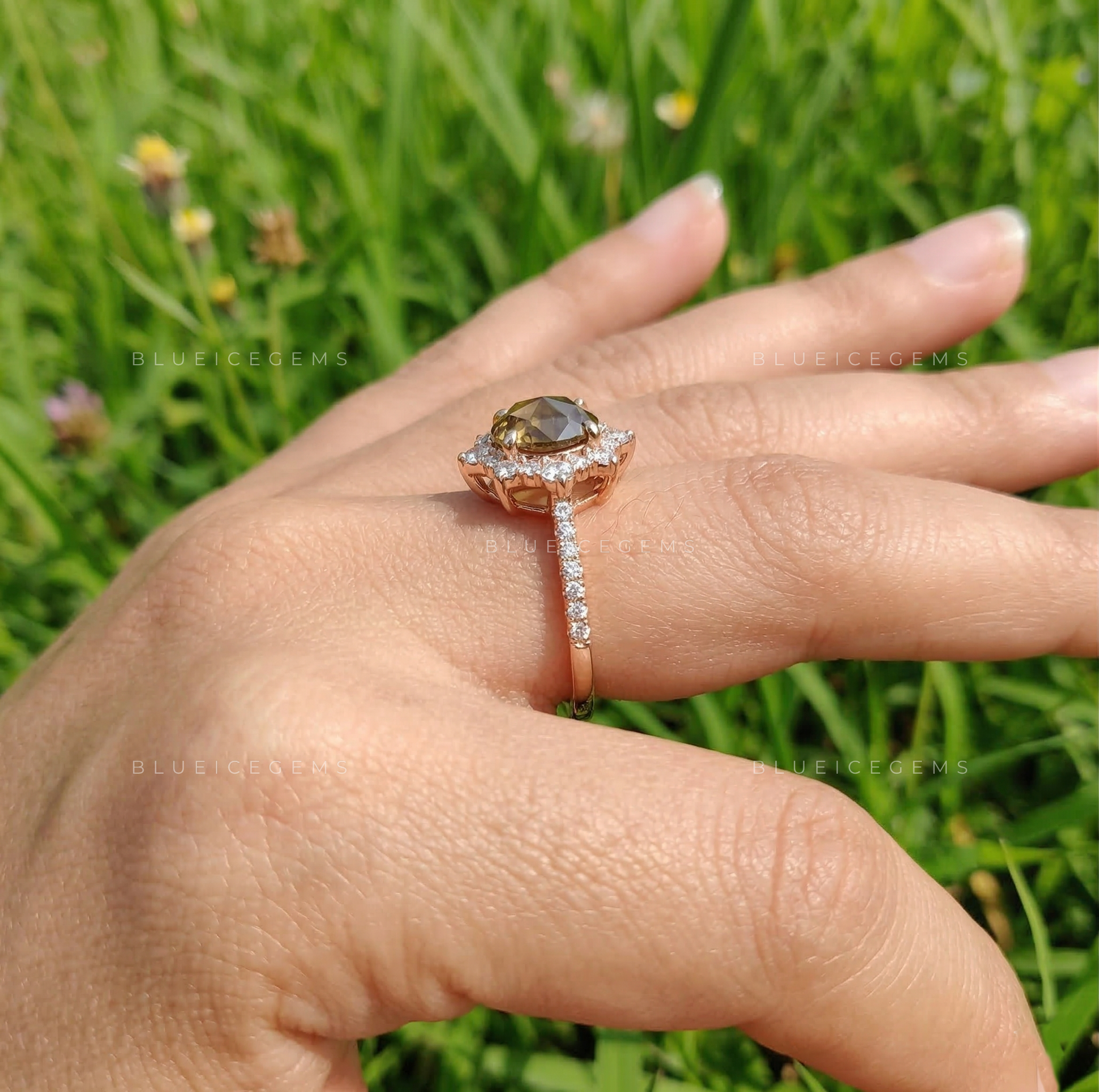 Champagne Vintage Rose Cut Halo Ring