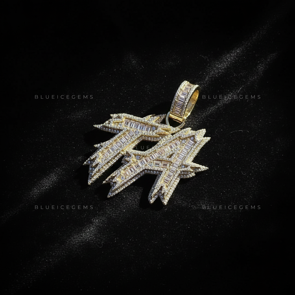 The "TA" Electric Signature: Baguette Mosaic & Jagged Bolt Initial Pendant