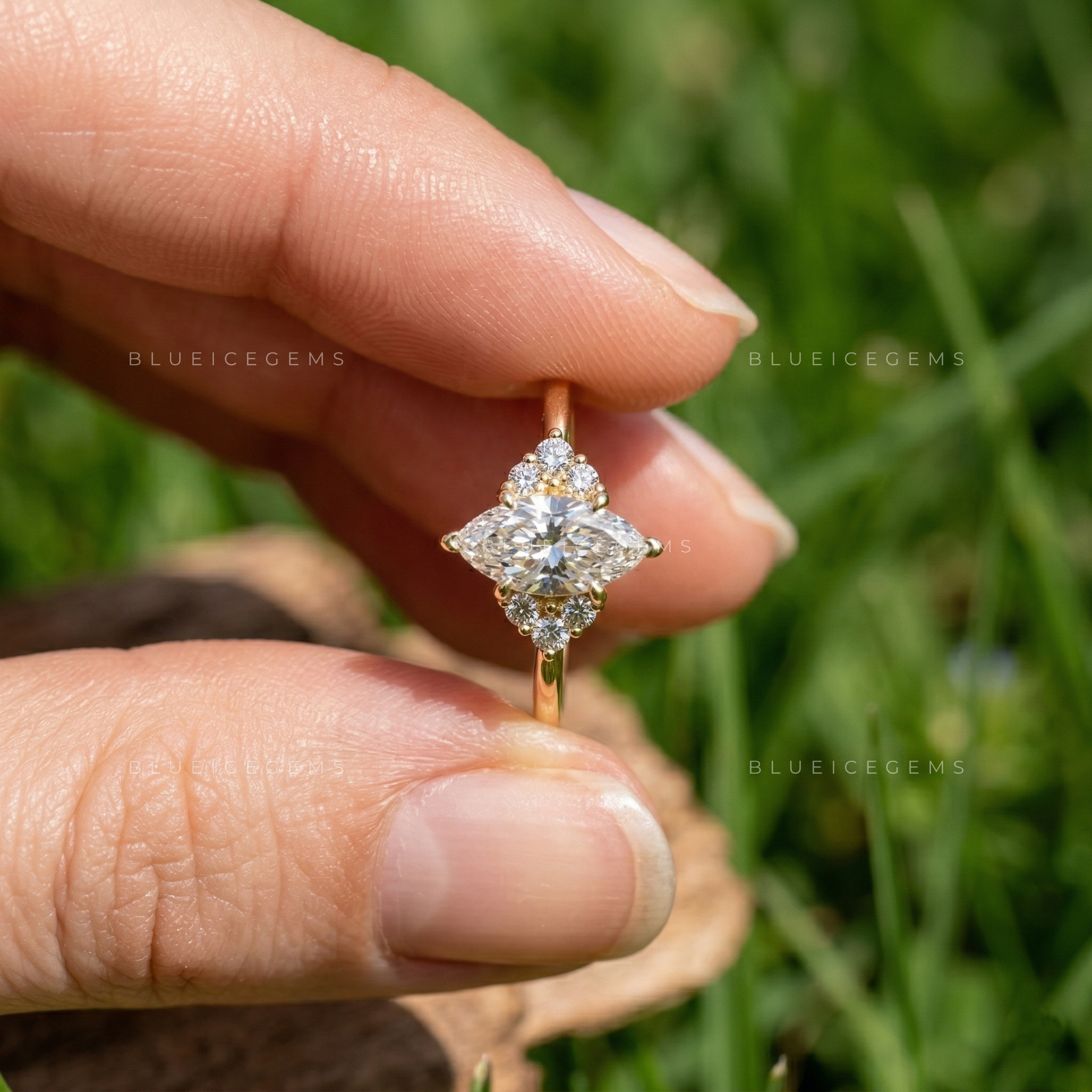 Antique Splendor Dutch Marquise Cut Accent Engagement Ring