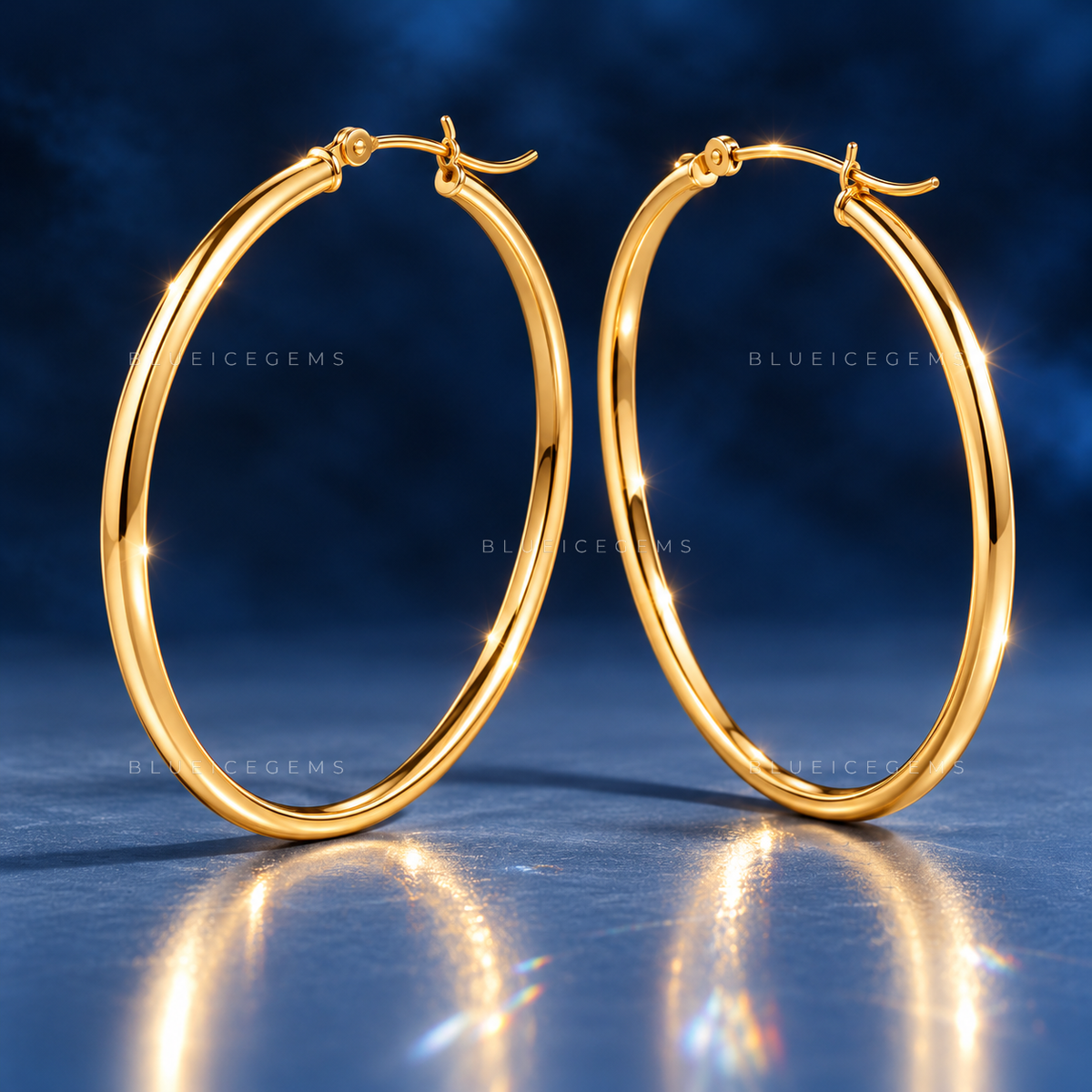 Large Polished Hollow Tube Hoop Earrings