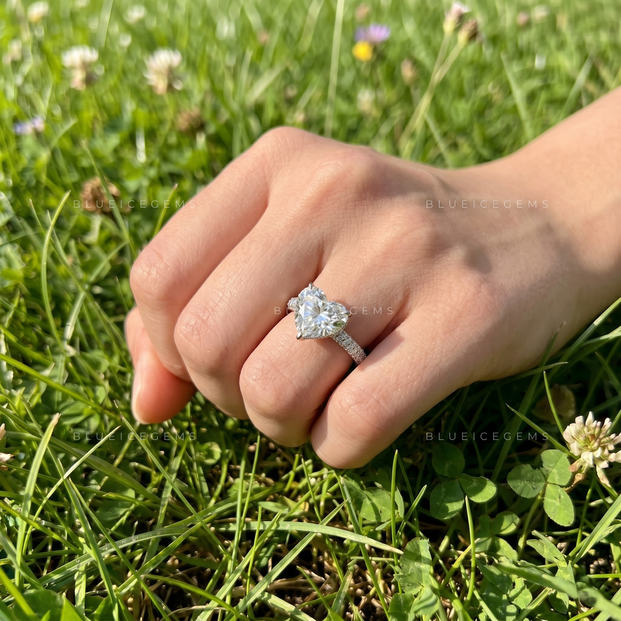 Infinite Adoration Heart Cut Cathedral Pavé Accent Engagement Ring