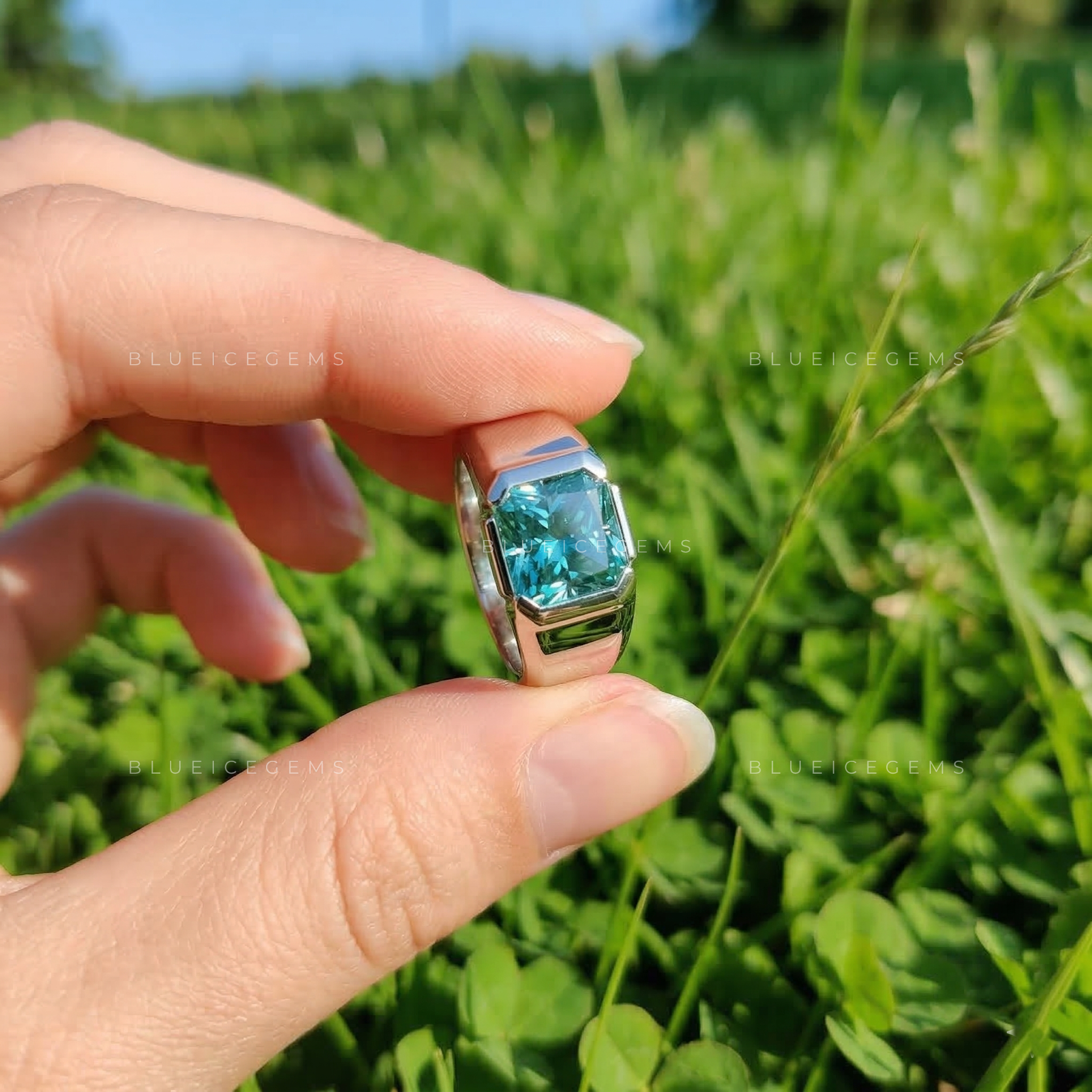 Enchanted Lagoon Radiant Cut Aqua Green Ring