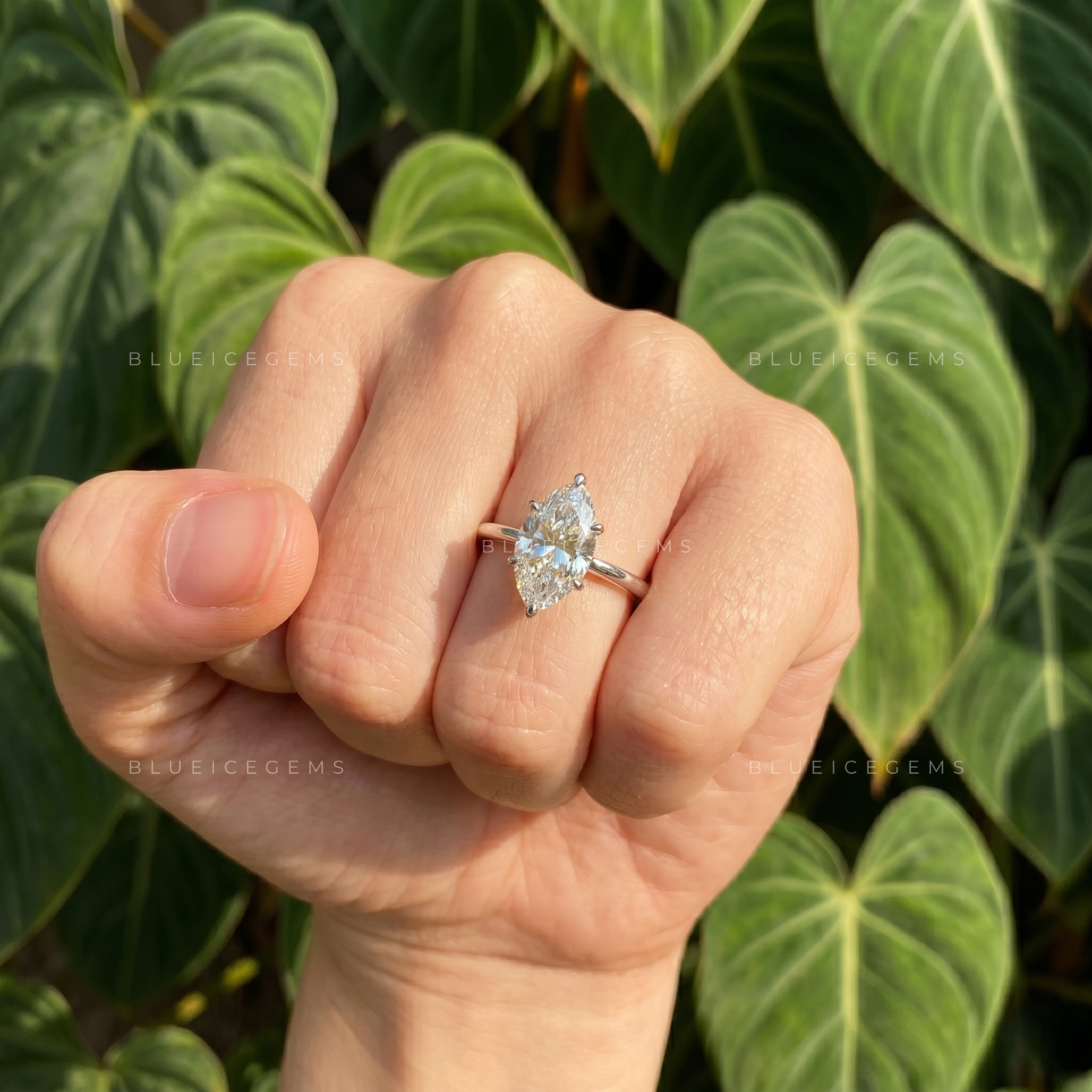 Marquise Cut Hidden Halo Solitaire Engagement Ring
