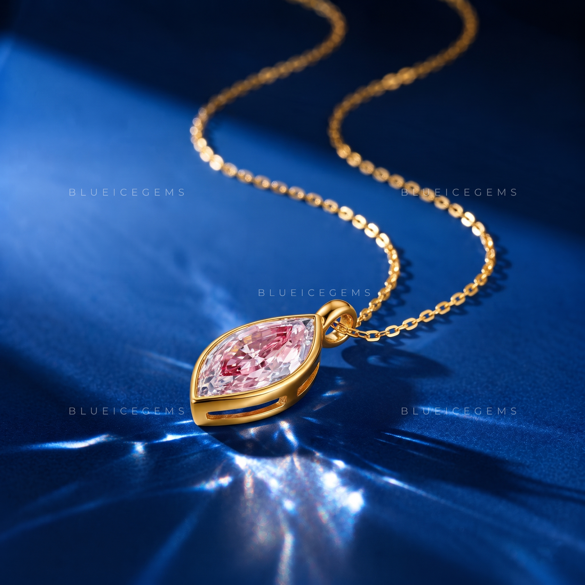 Two Tone Marquise Step Cut Diamond Pendant