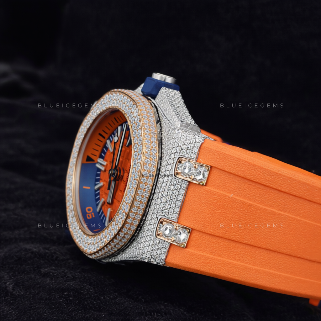 Solar Flare: Iced-Out Custom Moissanite & Diamond Diver Watch