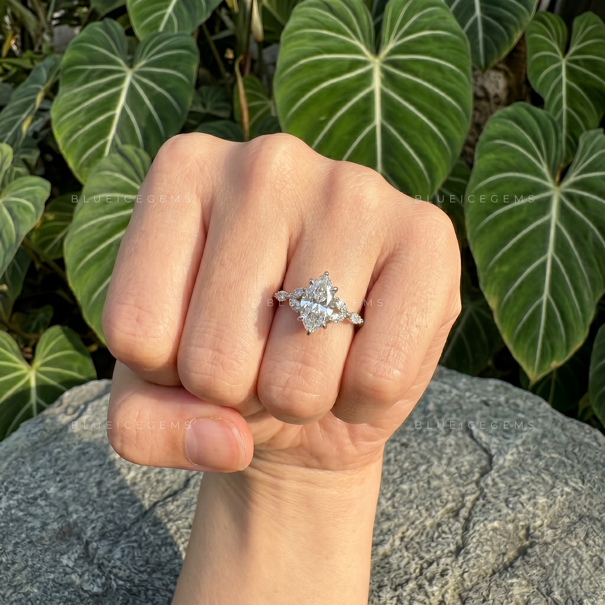 Sleek Radiance Marquise Cut Seven Stone Knife Edge Engagement Ring