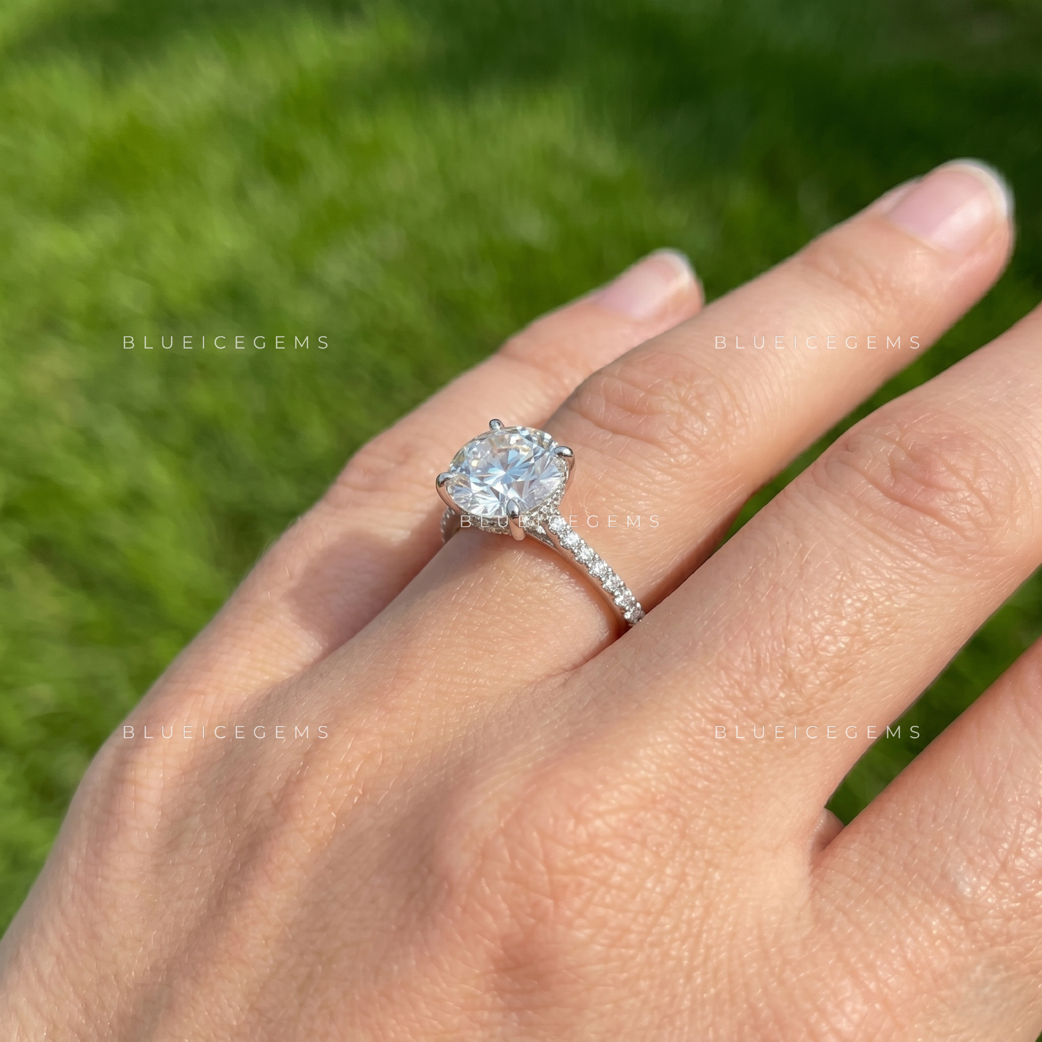 Luminous Romance Round Brilliant Cut Accent Engagement Ring