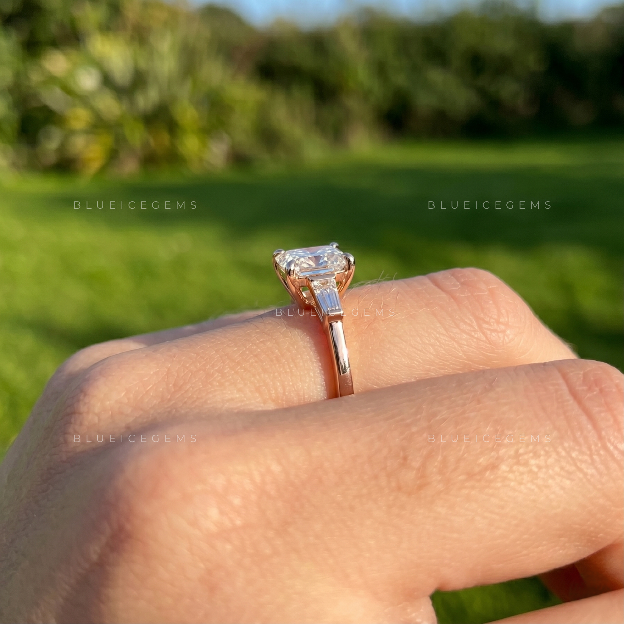 Timeless Splendor Radiant Cut Trilogy Engagement Ring Sophisticated Tapered Baguette Three Stone Anniversary Band