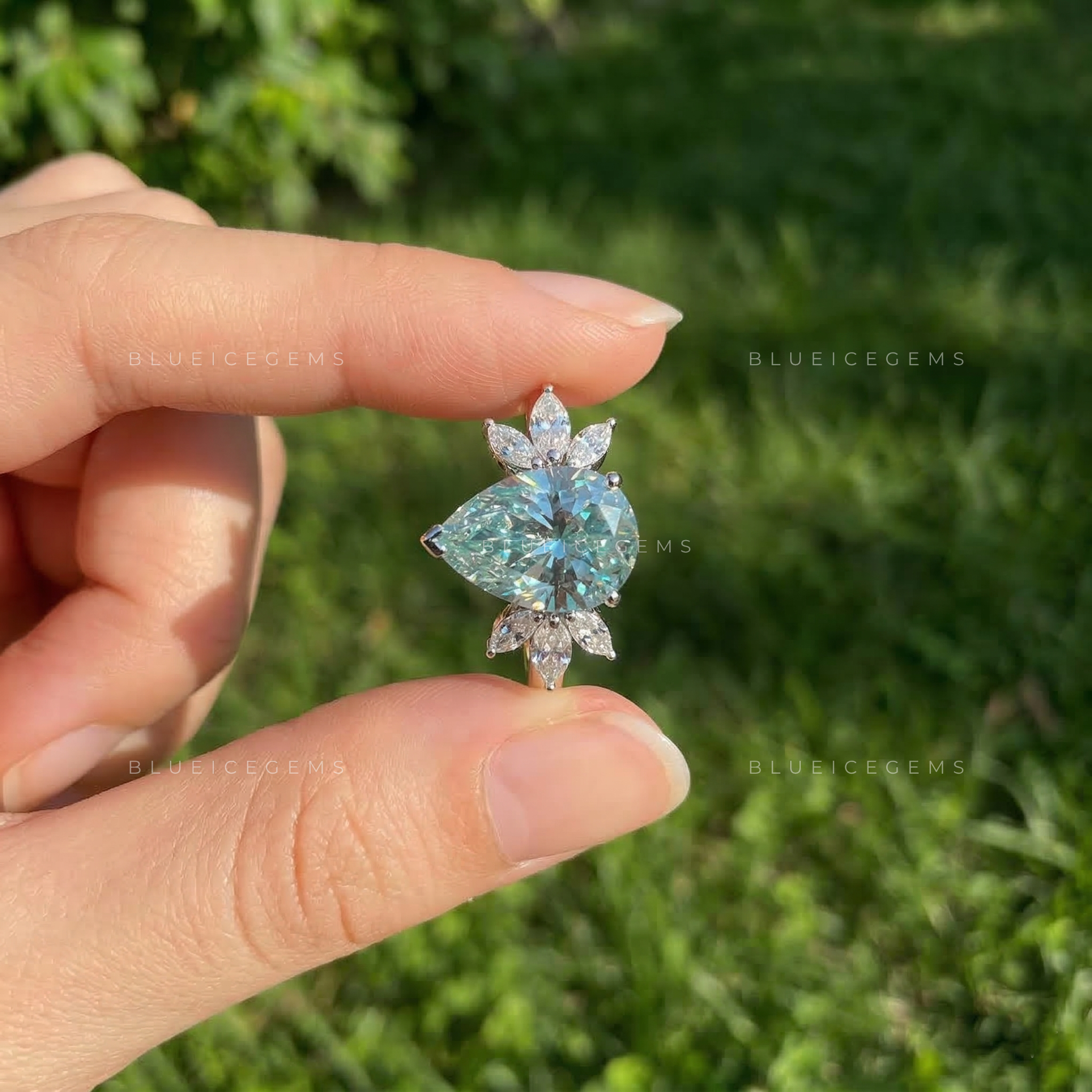 Azure Serenity Pear Cut Marquise Seven Stone Ring