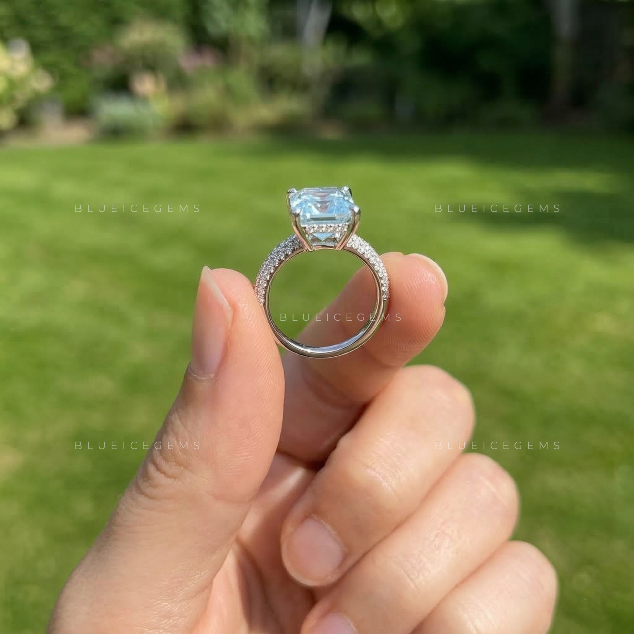 Ocean Mist Radiant Cut Aquamarine Pavé Ring