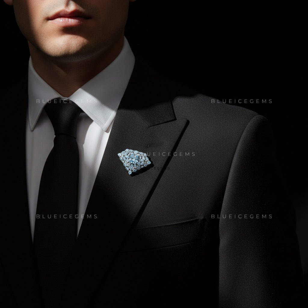 The Azure Core: Bespoke Geometric Diamond Statement Brooch