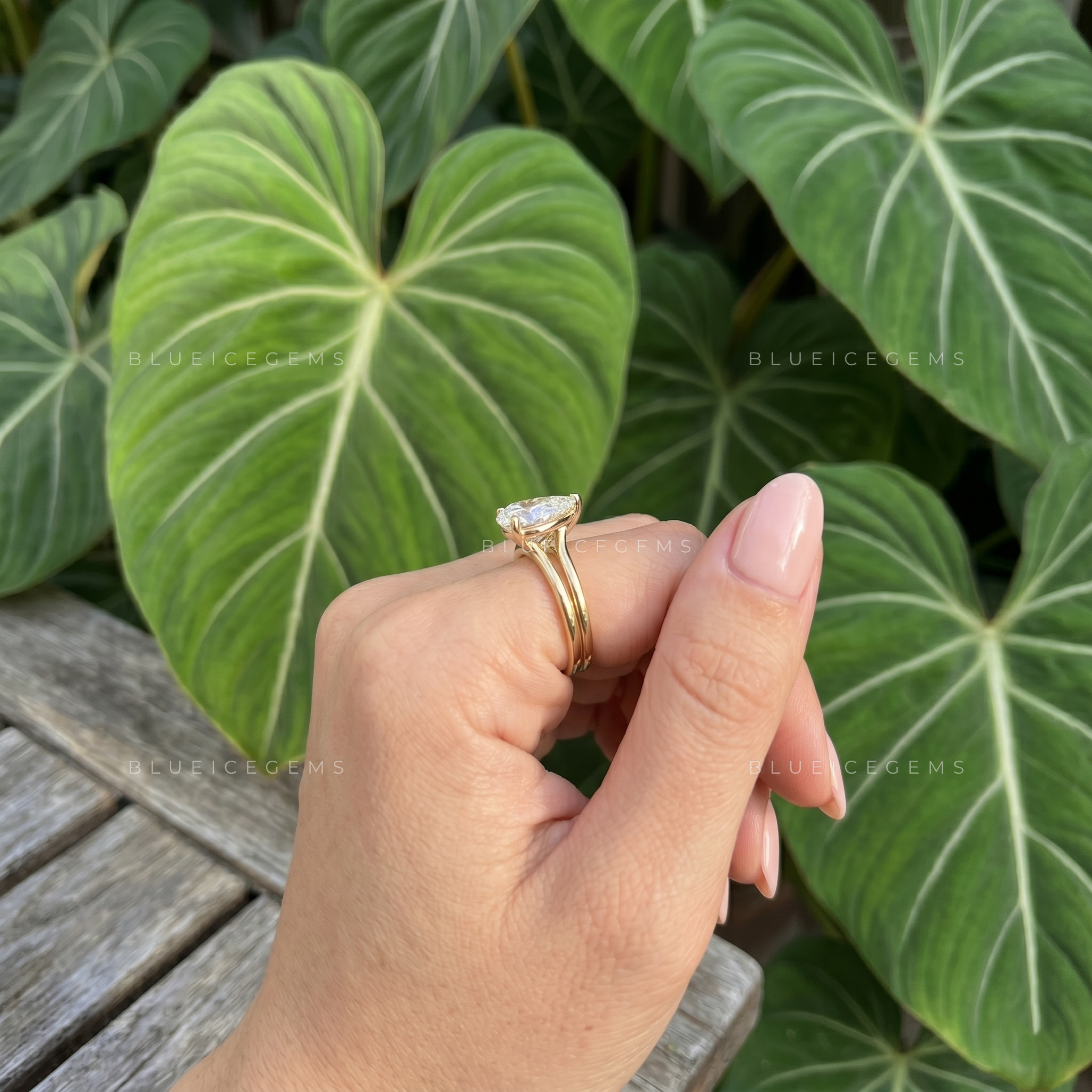 Pear Cut Split Band Hidden Halo Solitaire Engagement Ring