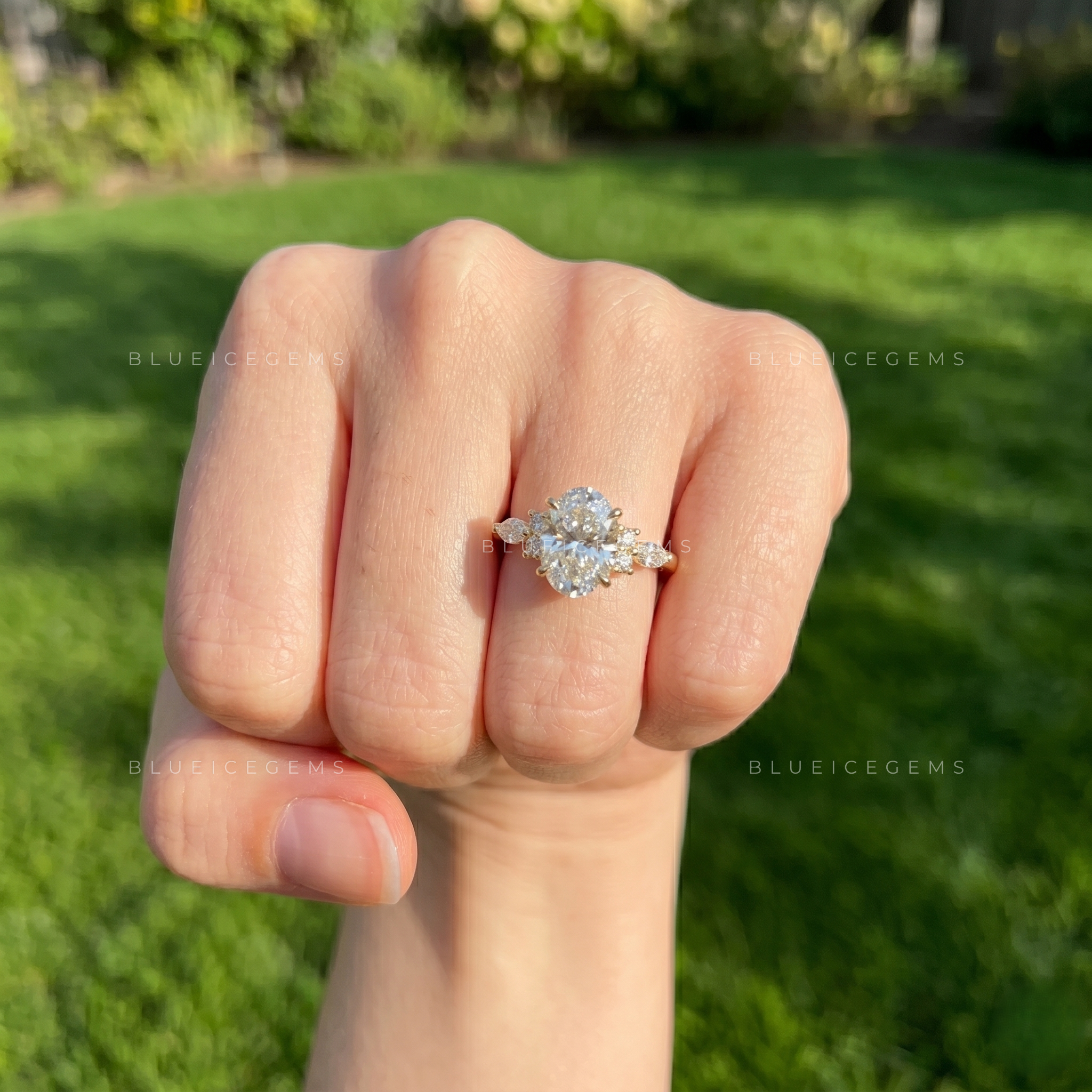 Enchanting Bloom Oval Cut Marquise Accent Engagement Ring