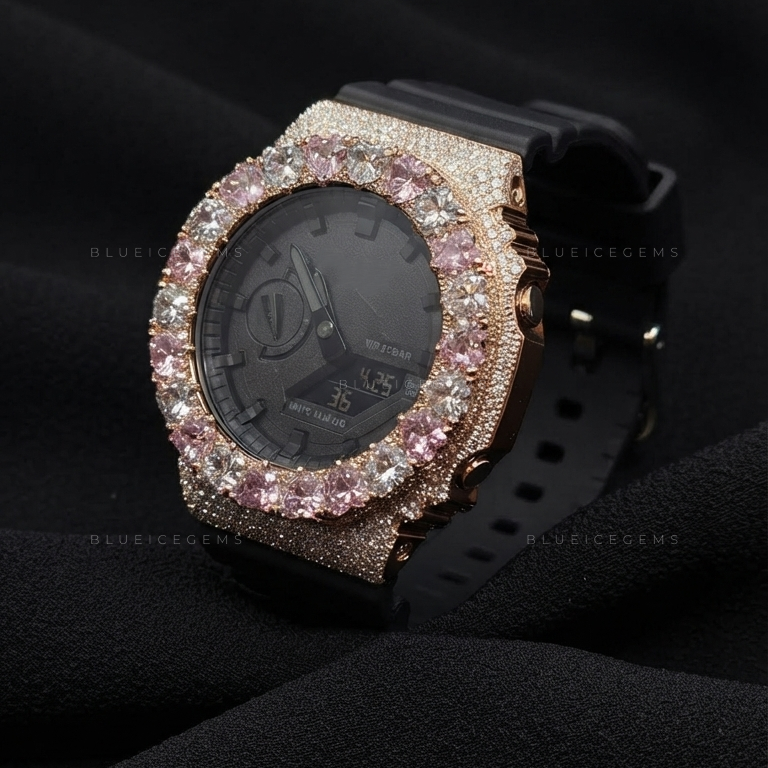 Rose Quartz Heart Royale Watch – 13+ CT VVS Moissanite
