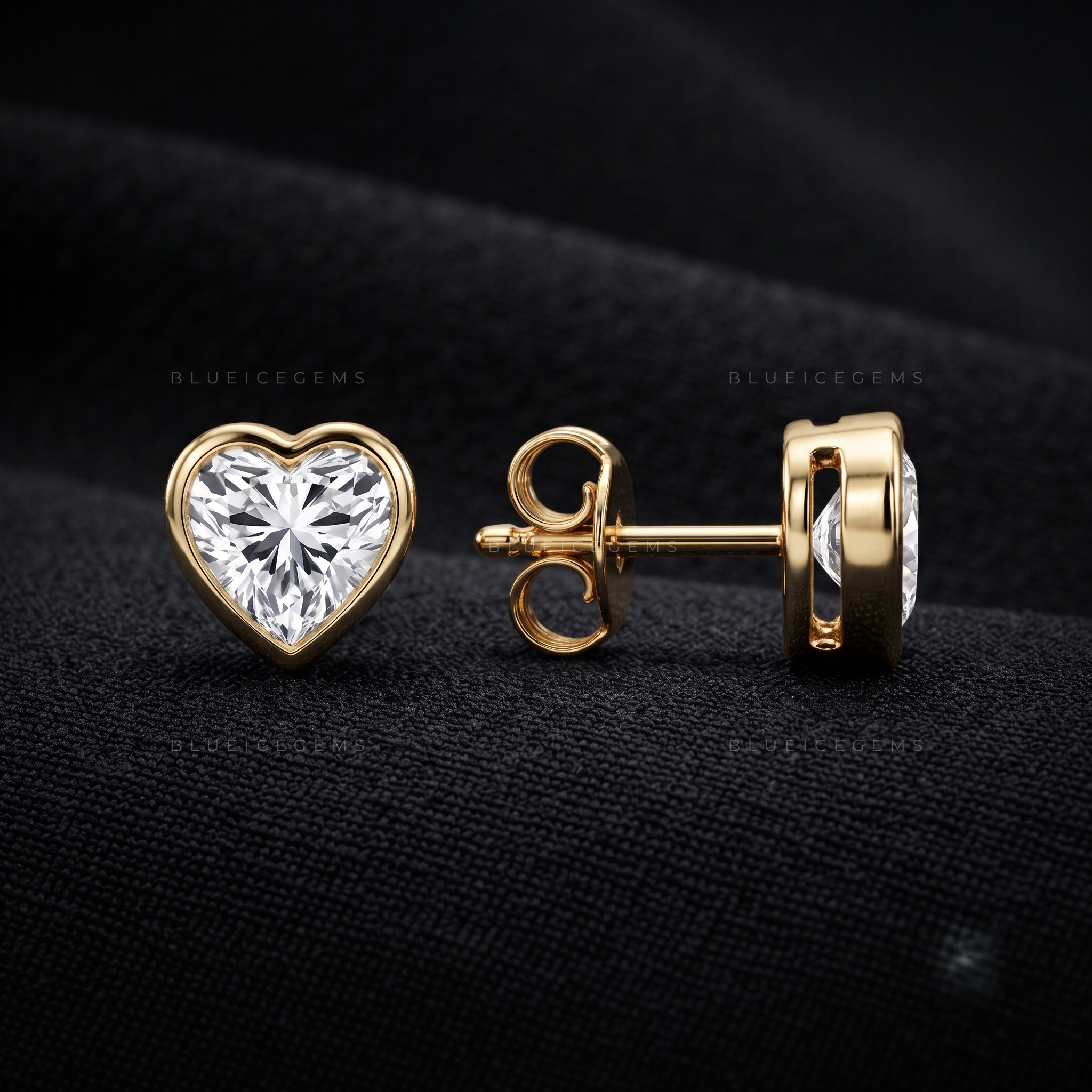 Amora Heart-Cut Lab-Grown Diamond Bezel Stud Earrings