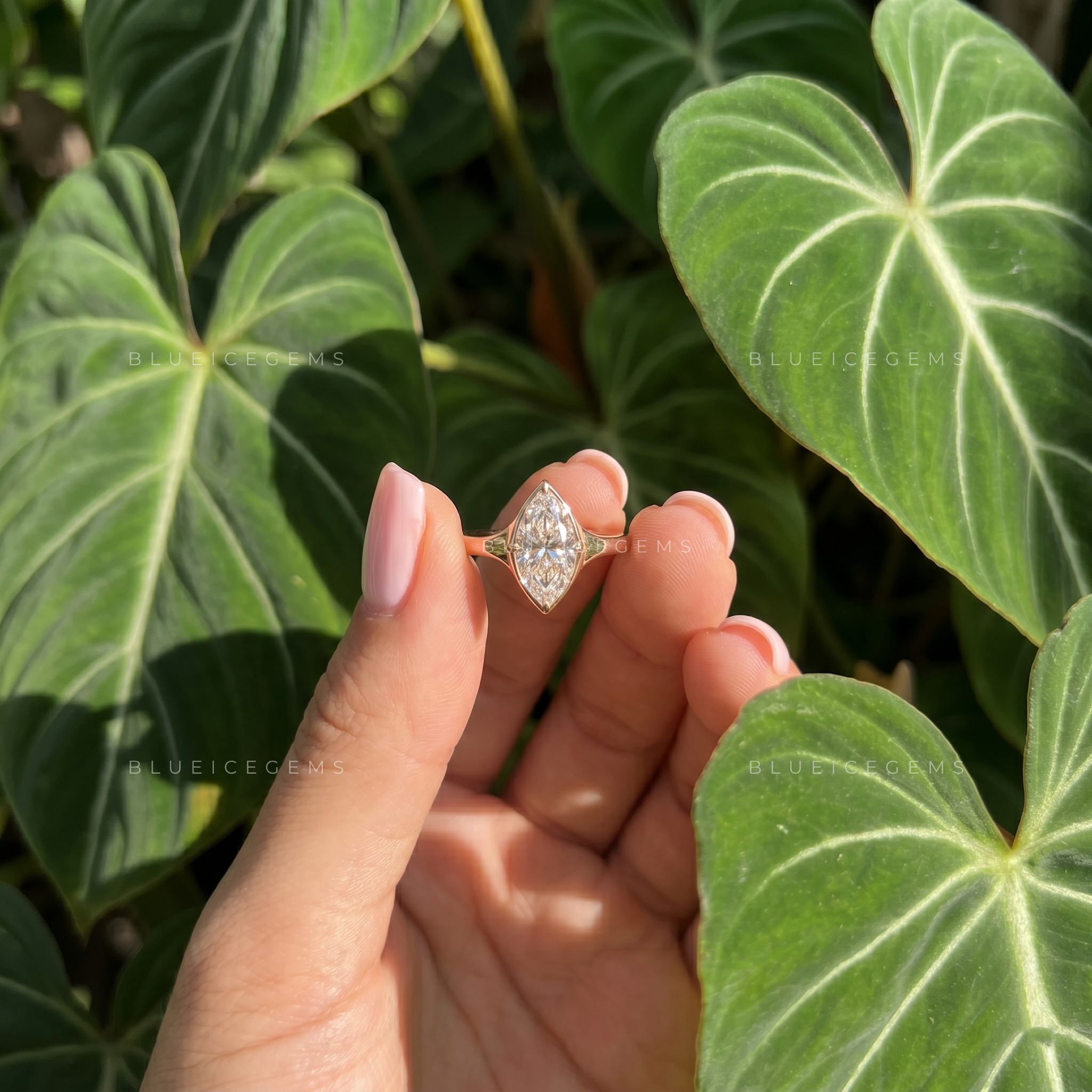 Modern Marquise Cut Bezel Set Signet Style Engagement Ring