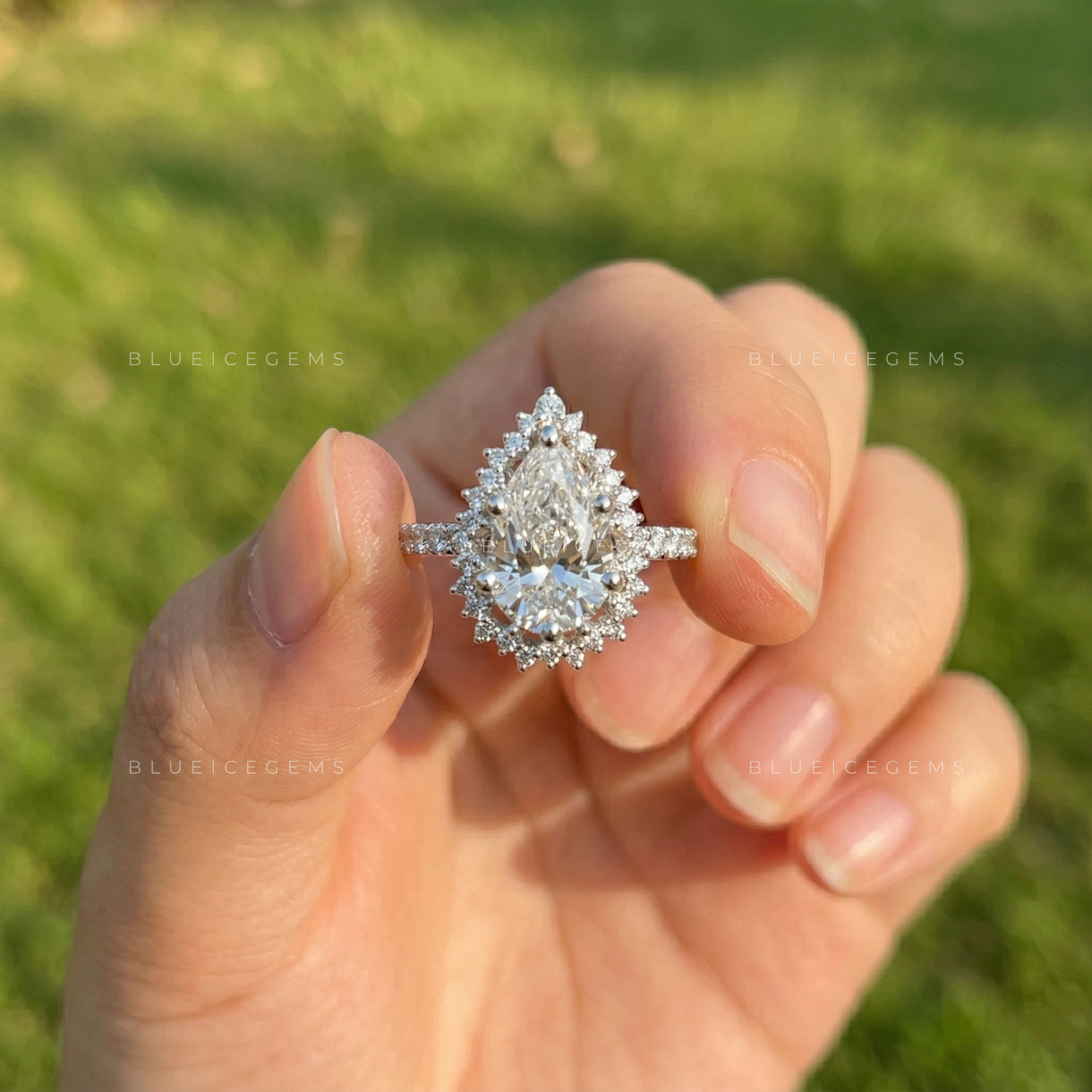 Elegant Radiance Pear Cut Pavé Engagement Ring