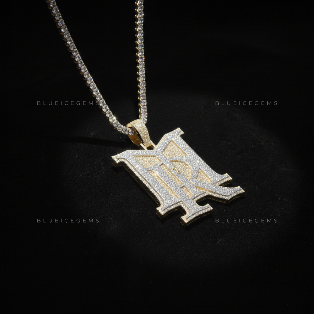 The "MR" Monogram: Gothic Block Architecture & Multi-Layered Iced-Out Sovereign