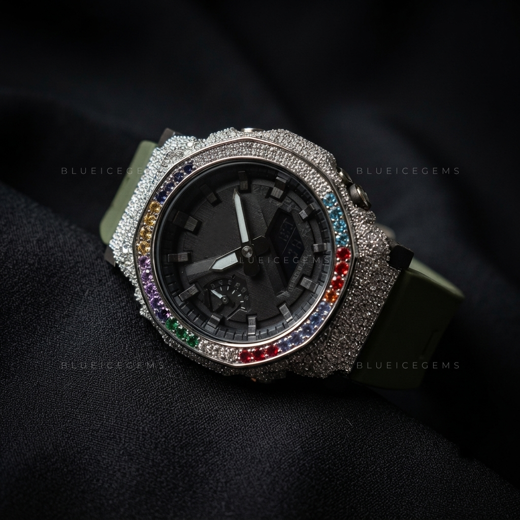 Custom Rainbow Full Iced-Out Moissanite Watch