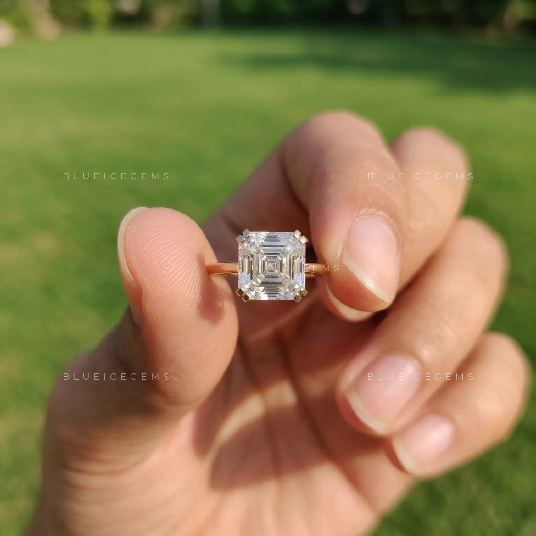 Art Deco Inspired Asscher Cut Solitaire Ring