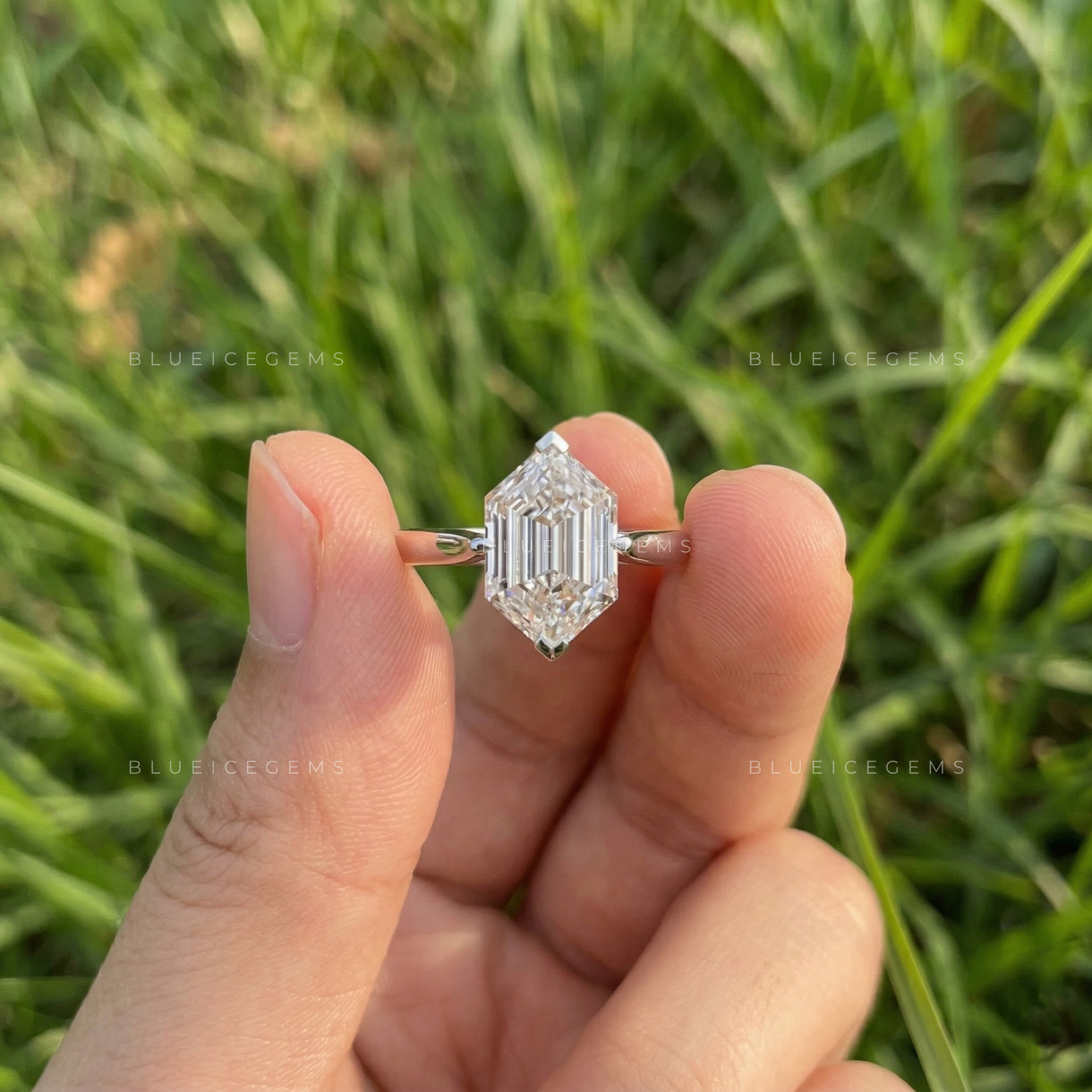 Architectural Allure Elongated Hexagon Step Cut Solitaire Ring