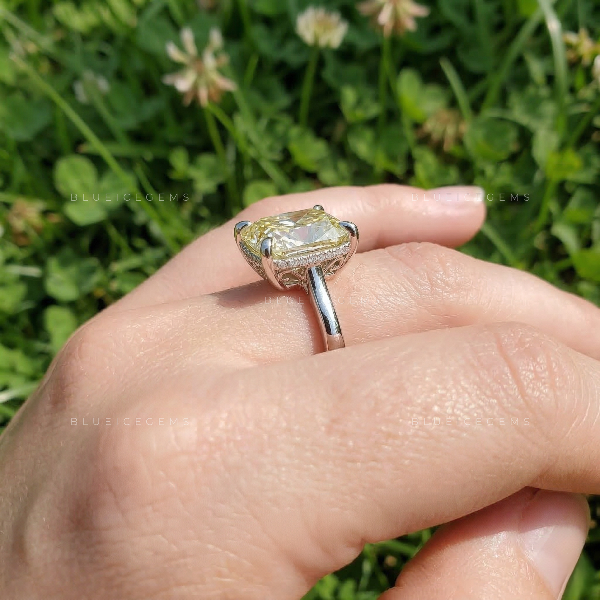 Solace Sun Cushion Cut Light Yellow Solitaire Ring
