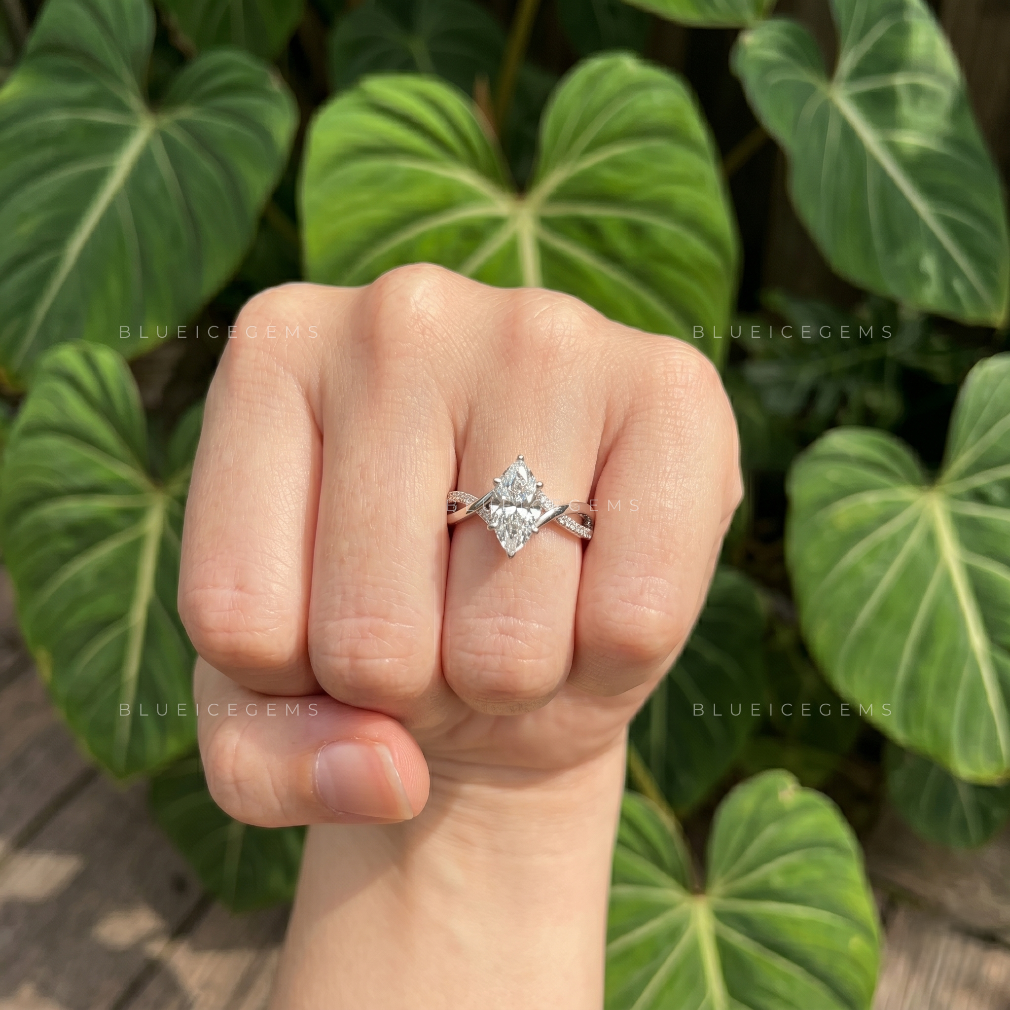 Graceful Twist Marquise Cut Pave Engagement Ring