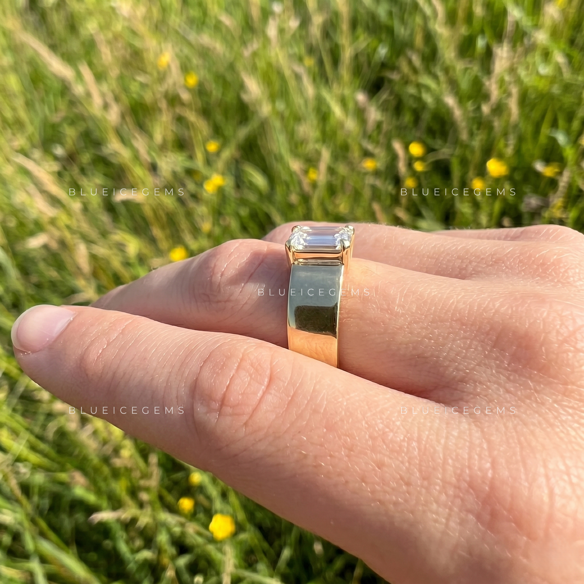 Geometric Splendor Emerald Cut Tension Engagement Ring