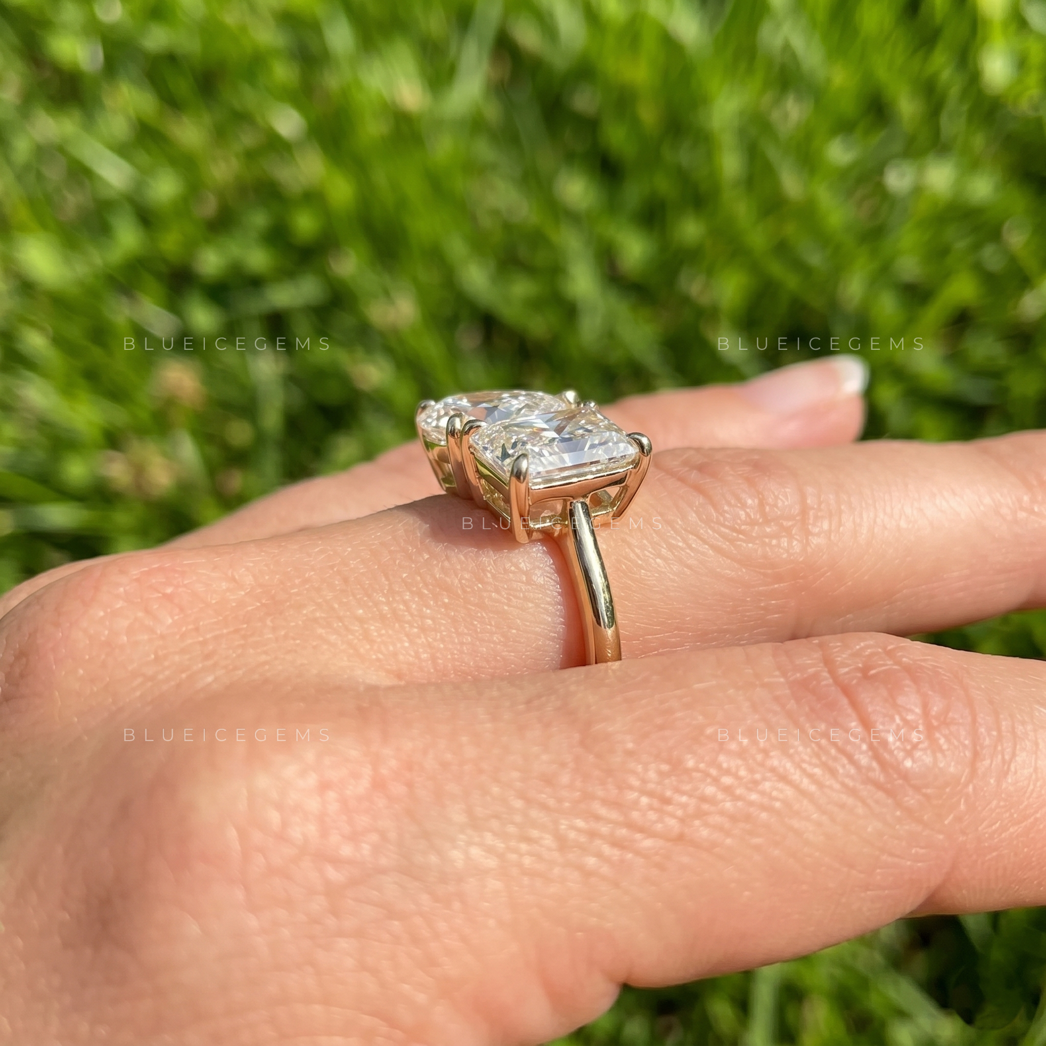 Luminous Elegance Radiant Cut Three Stone Engagement Ring