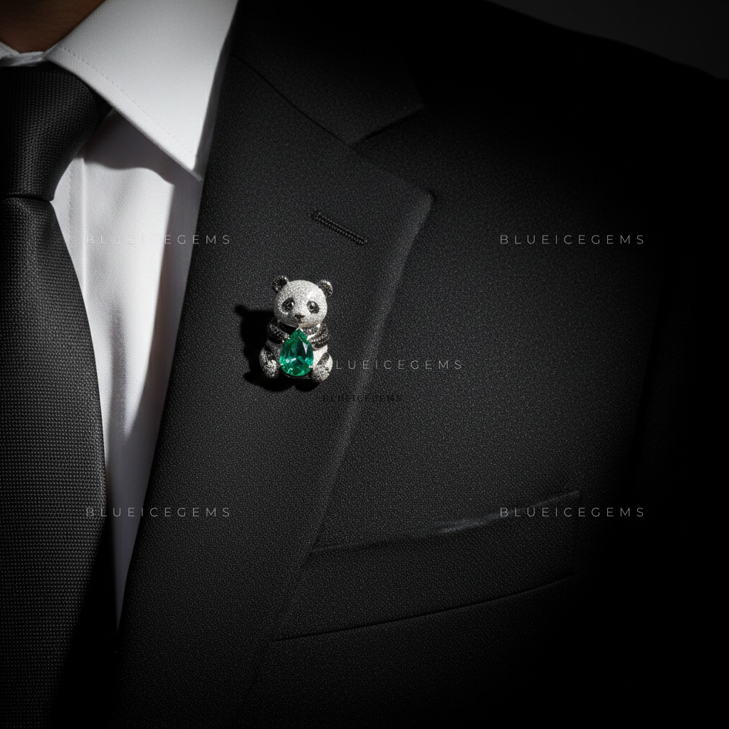 The Jade Guardian: Bespoke Panda Statement Brooch