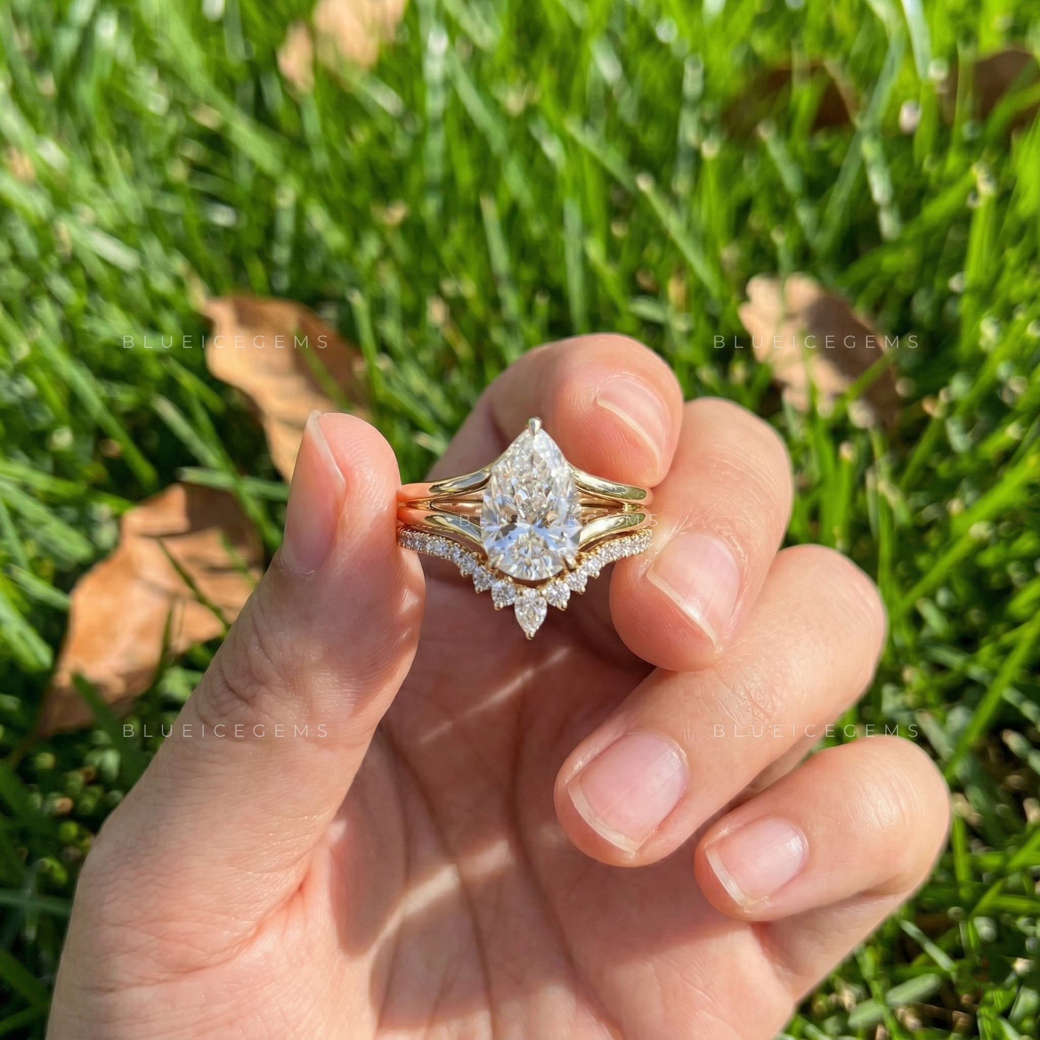 Celestial Pear Cut Engagement Set: The Ultimate Tiara Stacker