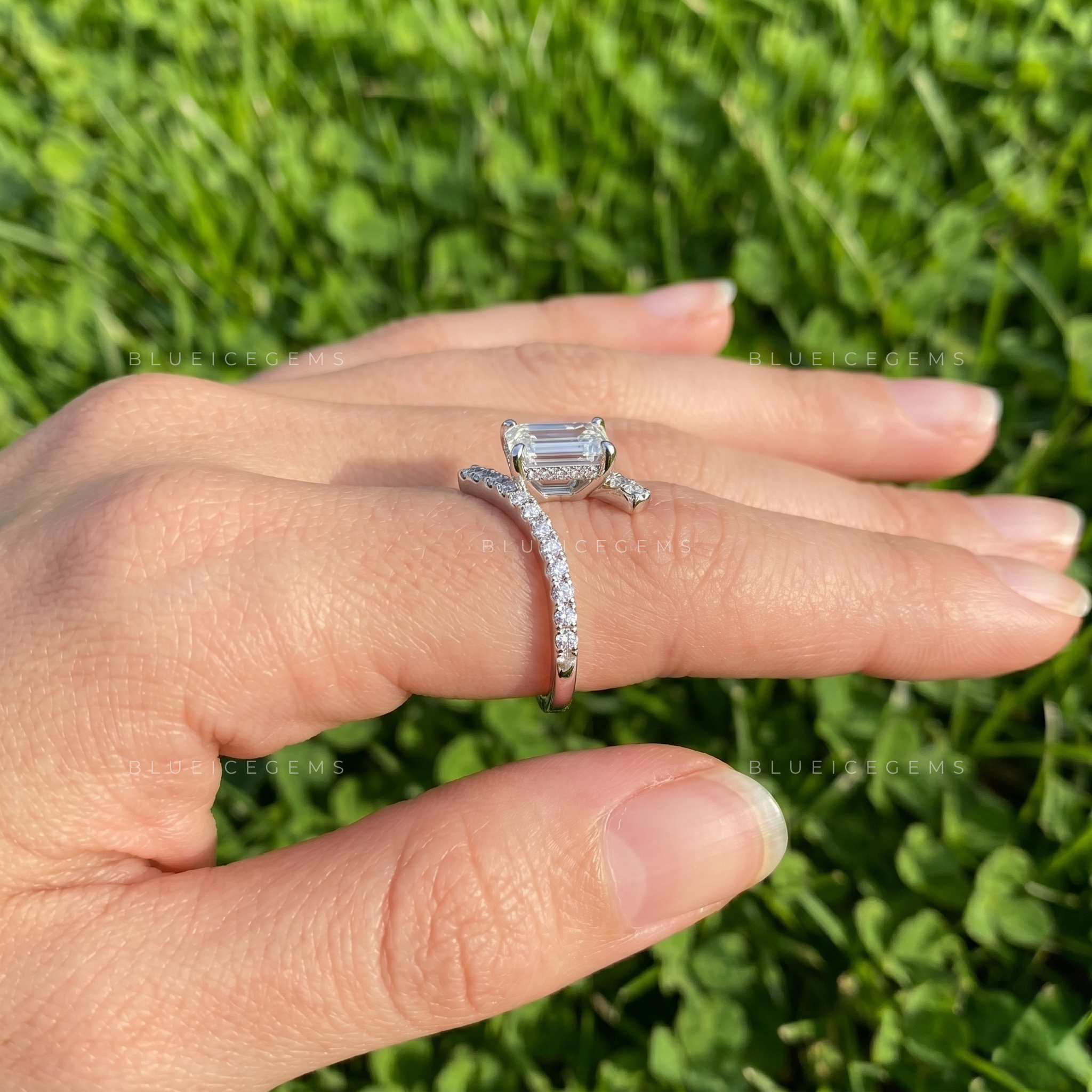 Architectural Elegance Emerald Cut Bypass Accent Anniversary Ring