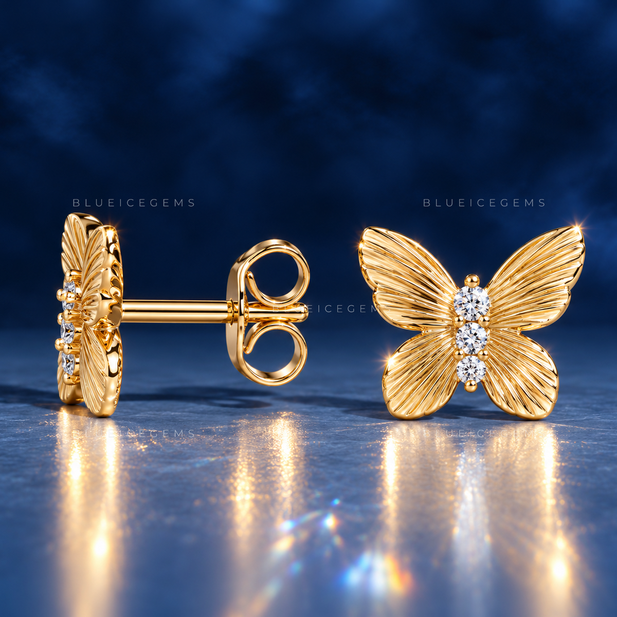 Sculptural Butterfly Diamond Stud Earrings