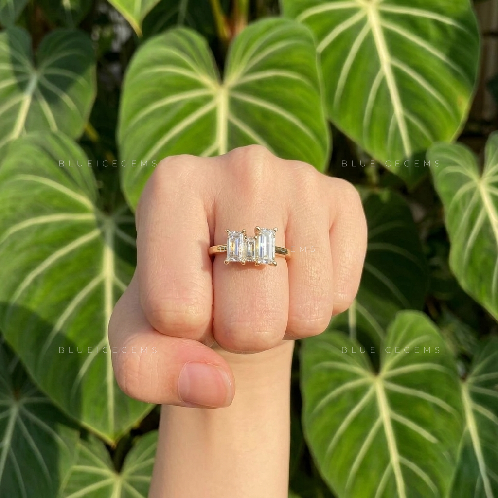 Unique Baguette Cut Trilogy Tiara Style Engagement Ring