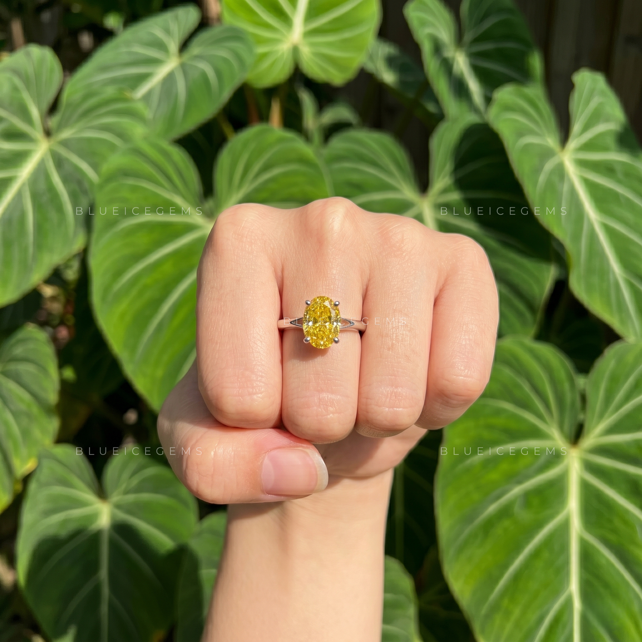 Vibrant Charm Fancy Yellow Oval Cut Solitaire Engagement Ring