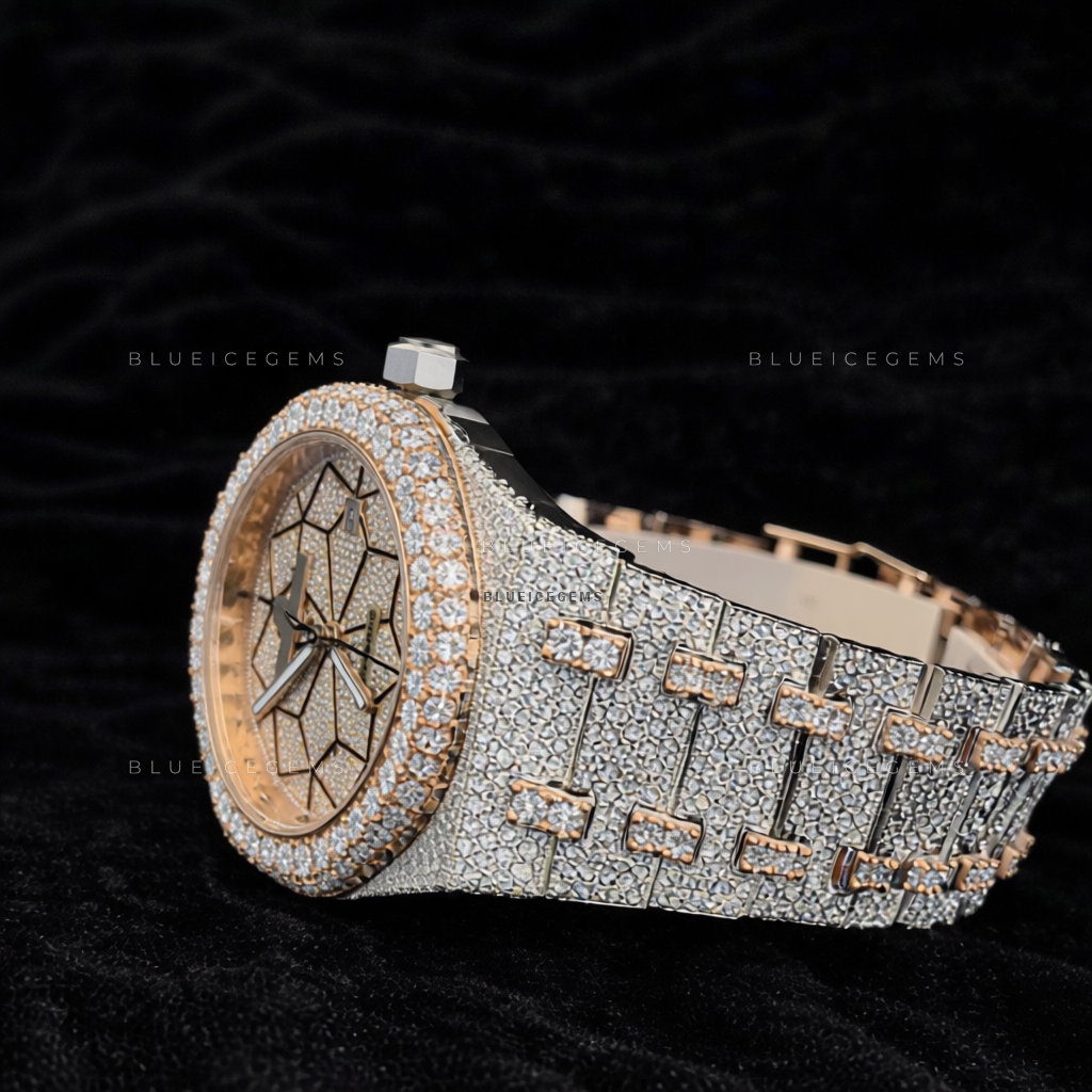 Geometric Glitz: Two-Tone Iced-Out Custom Mosaic Watch