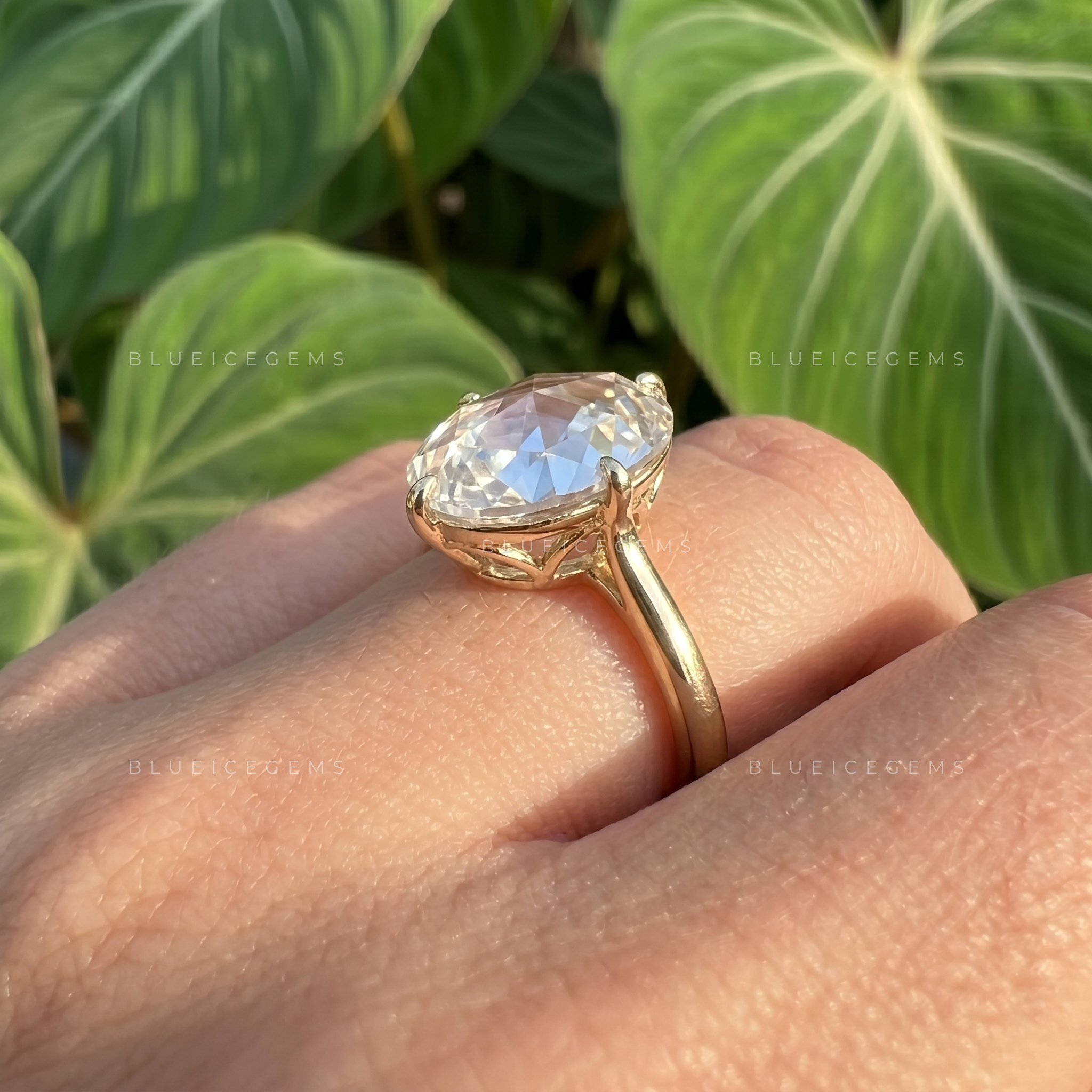 Vintage Elegance Oval Rose Cut Solitaire Open Gallery Ring