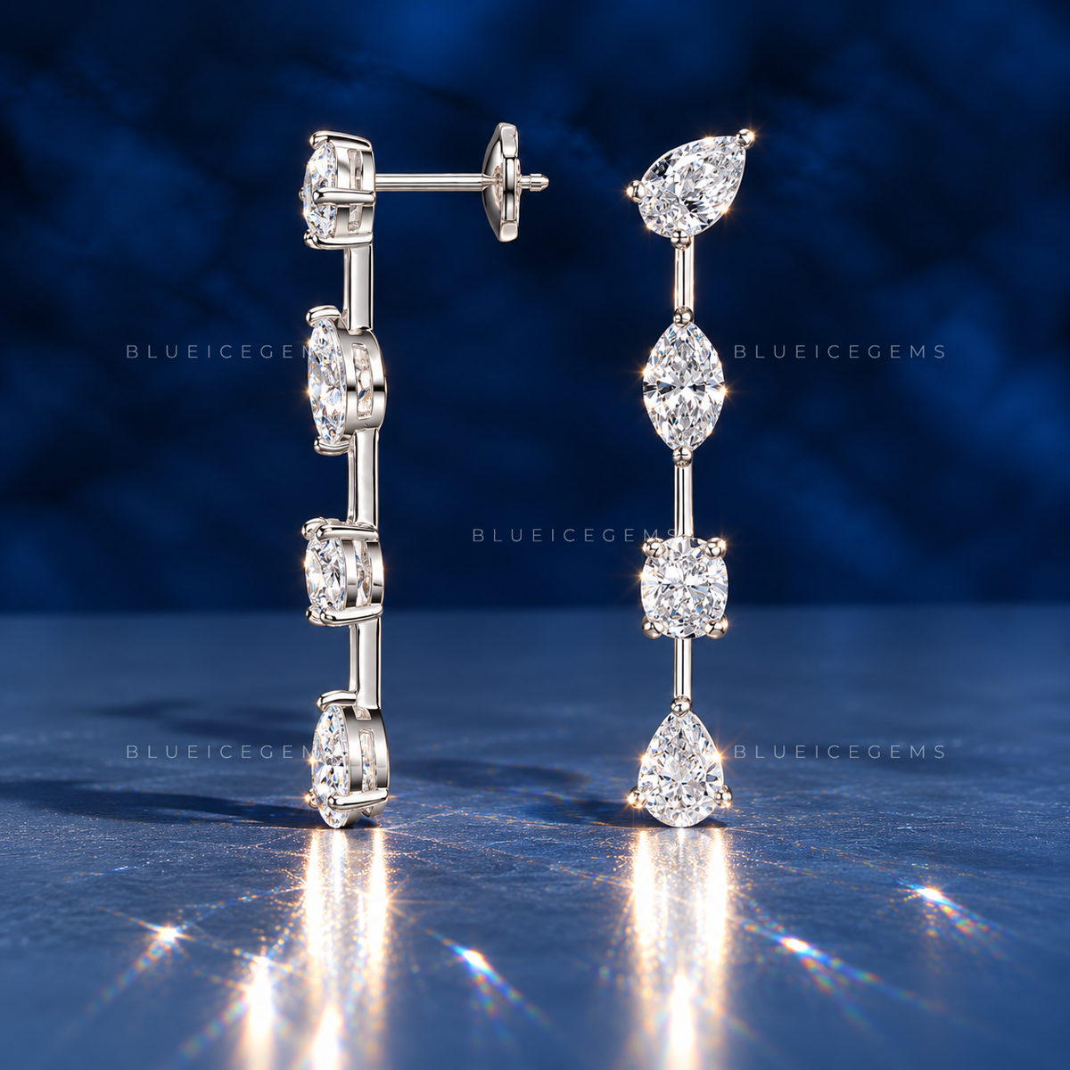 Mixed-Shape Diamond Cascade Drop Earrings