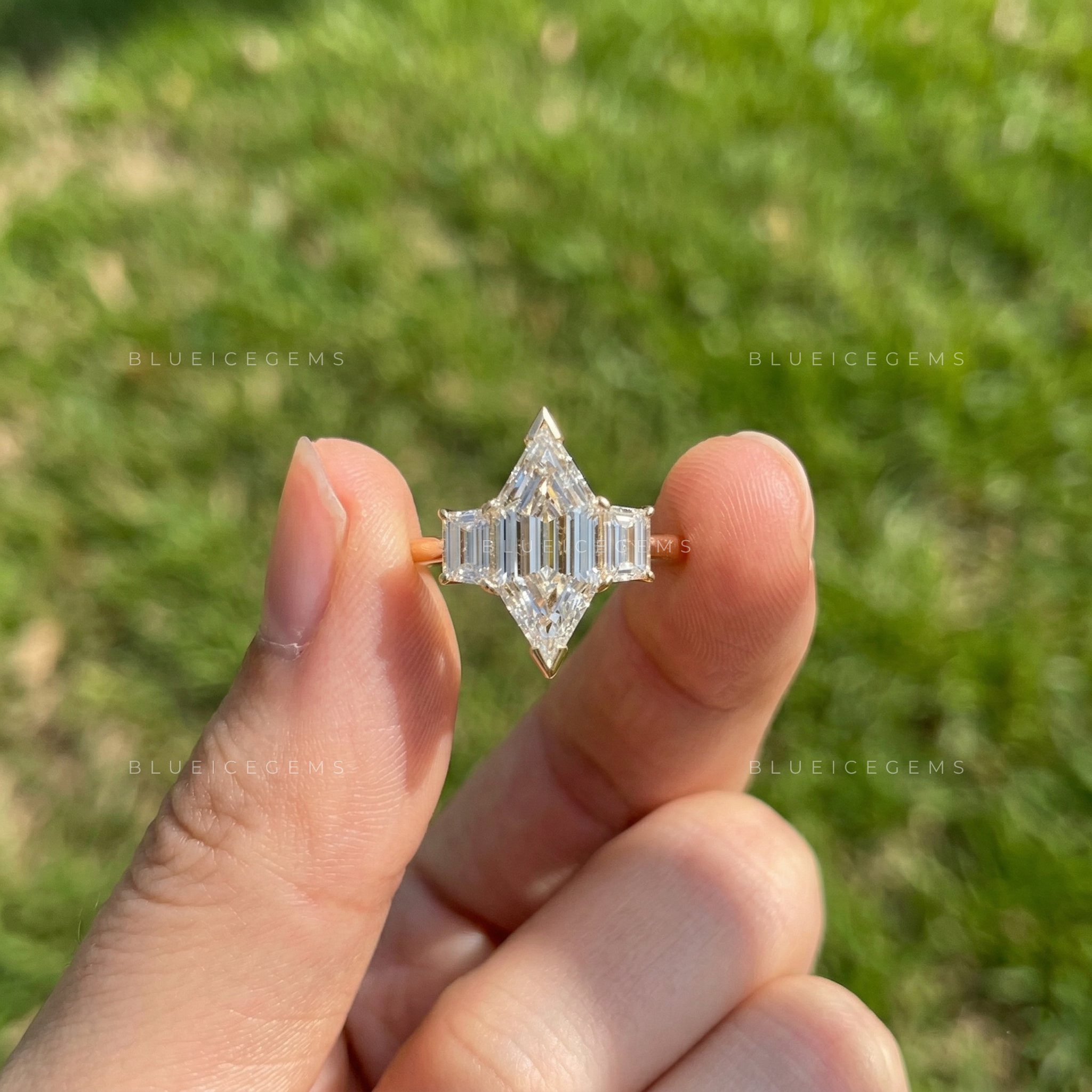 Architectural Elegance Hexagon and Trapezoid Step Cut Trilogy Ring