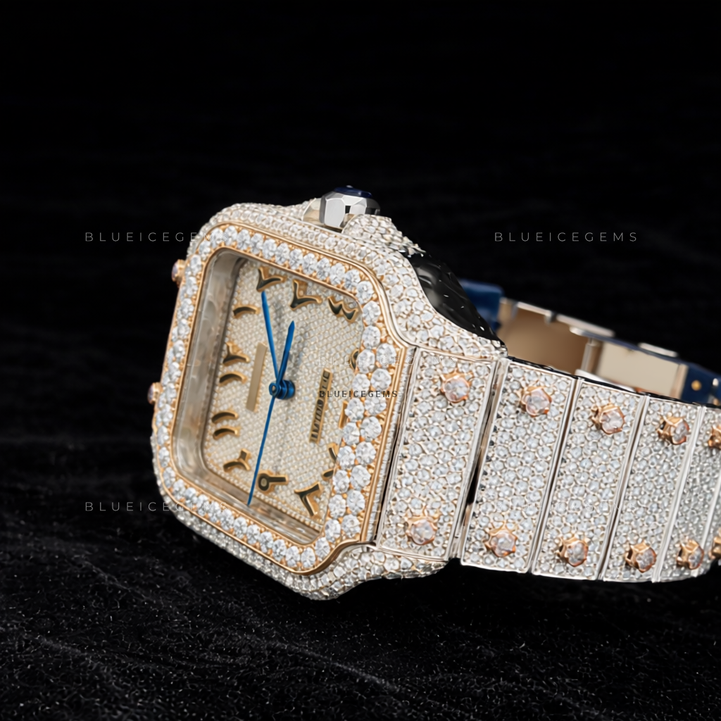 Golden Sultan: Two-Tone Iced-Out Custom Arabic Moissanite Watch
