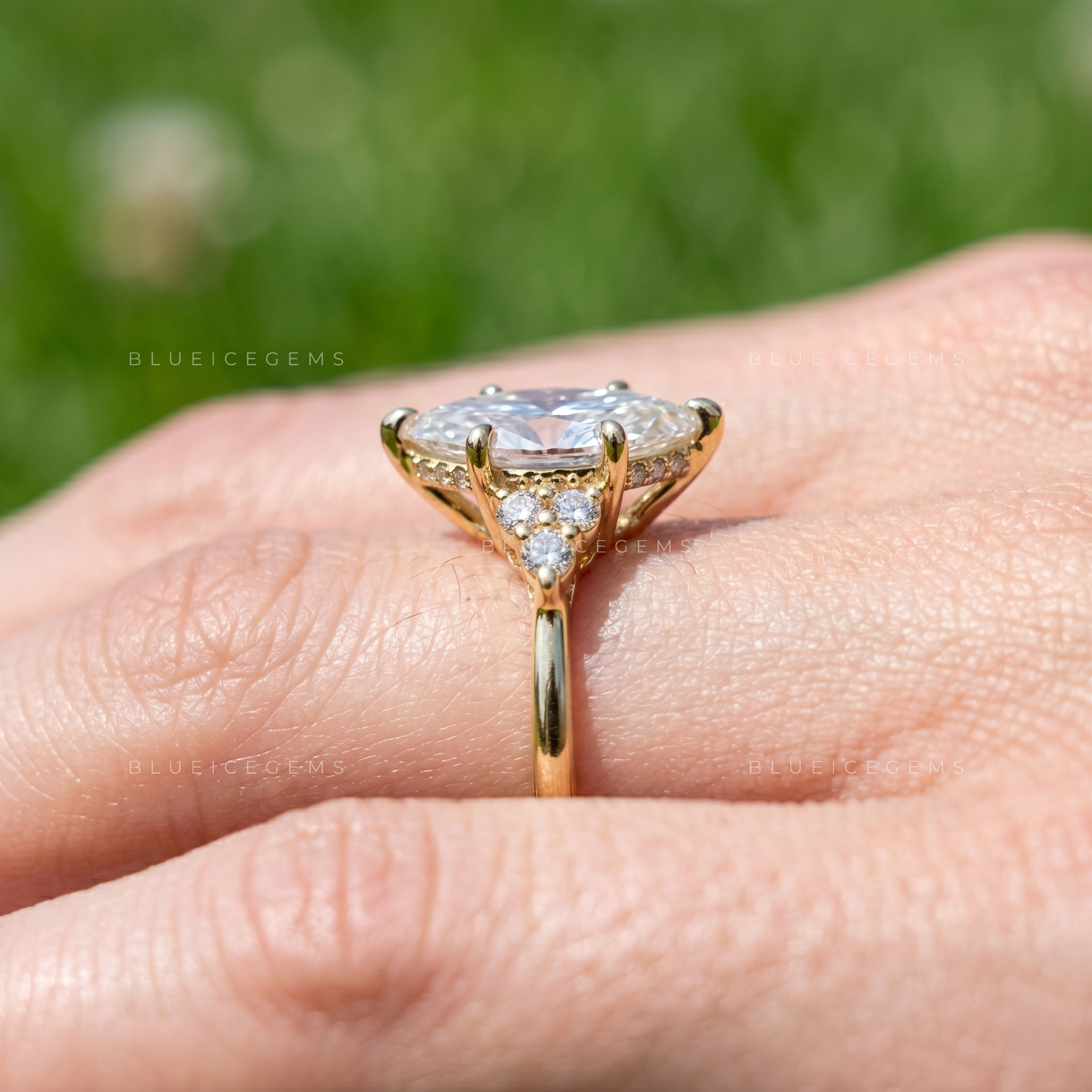 Imperial Radiance Marquise Cut Six-Prong Cluster Accent Engagement Ring