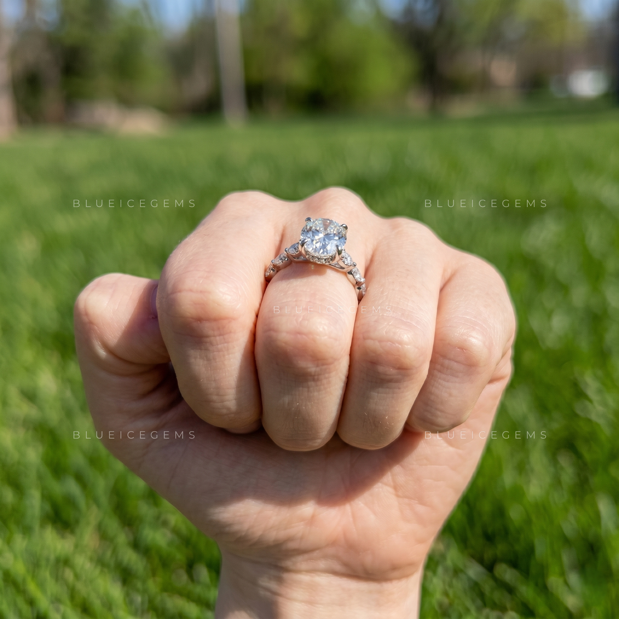 Velora Oval Cut Marquise Accent Solitaire Engagement Ring