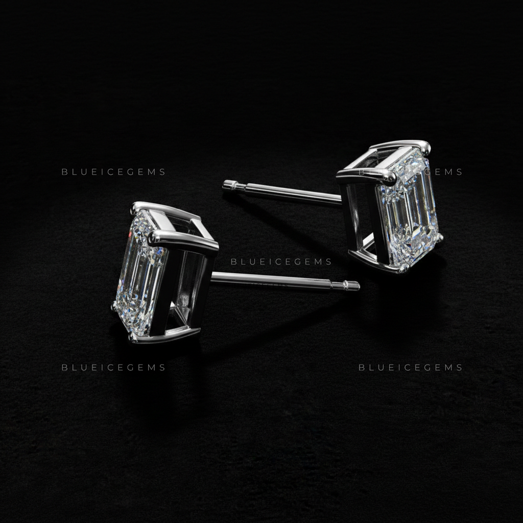 The Regal Vista: Emerald-Cut Diamond Stud Earrings