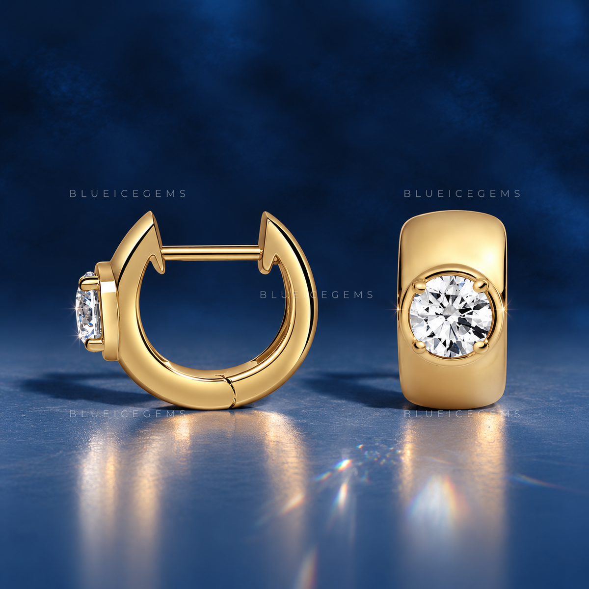 Modern Wide Band Diamond Hoop Earrings