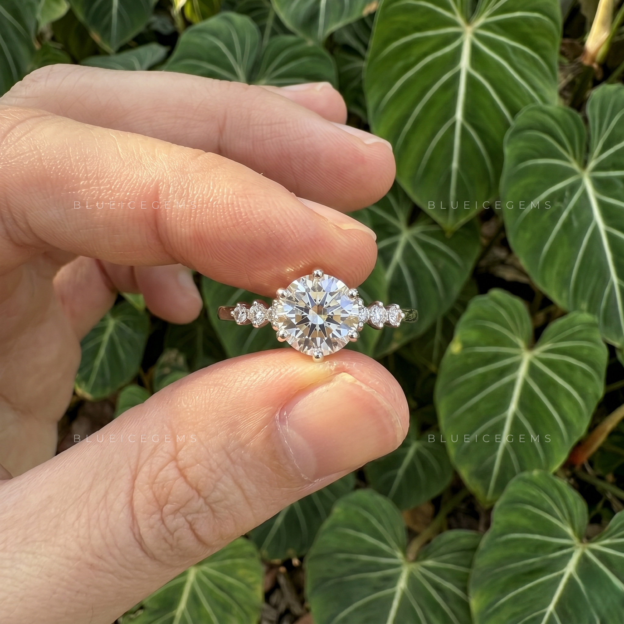 Seven Stone Accent Round Cut Engagement Ring
