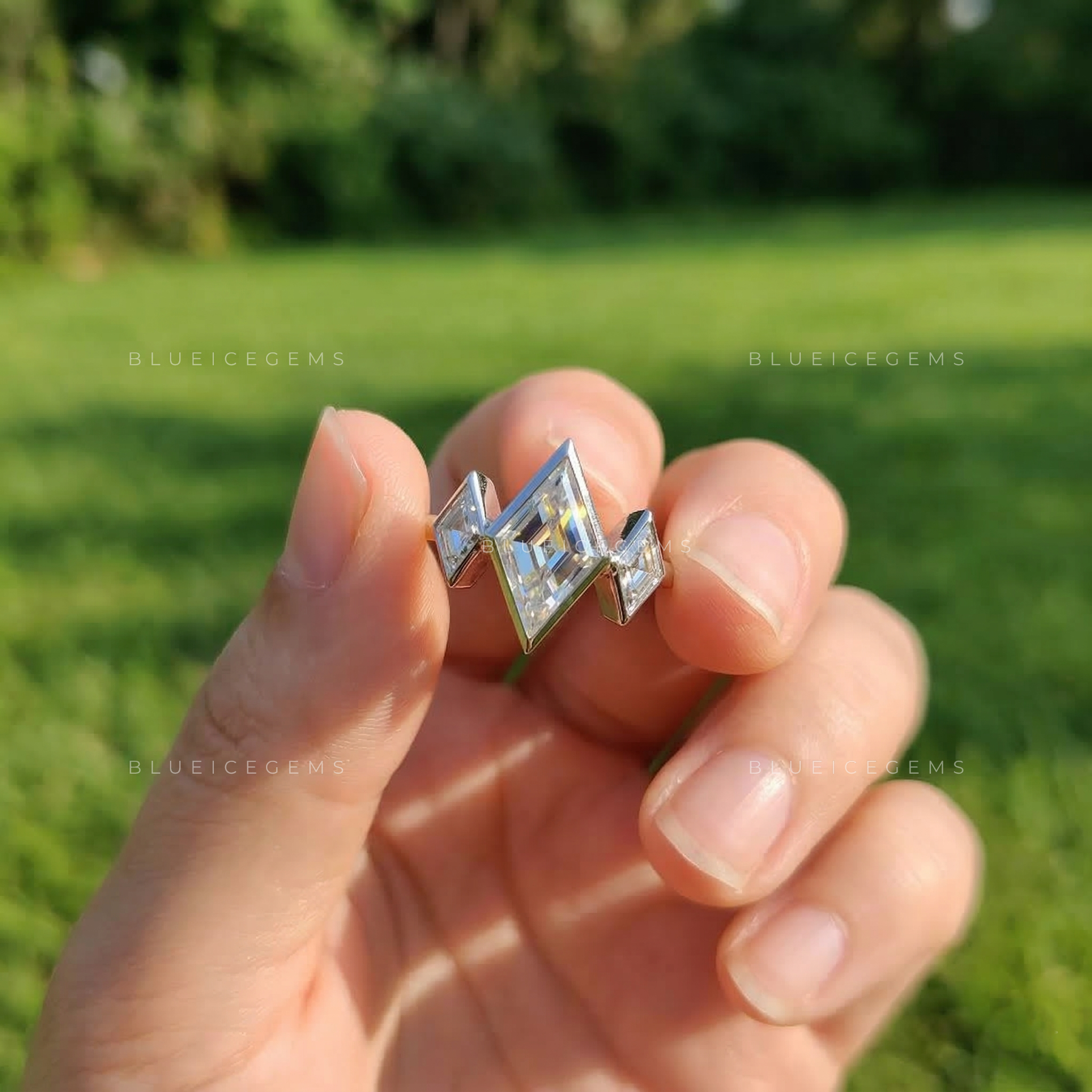 Geometric Harmony Lozenge Cut Trilogy Ring