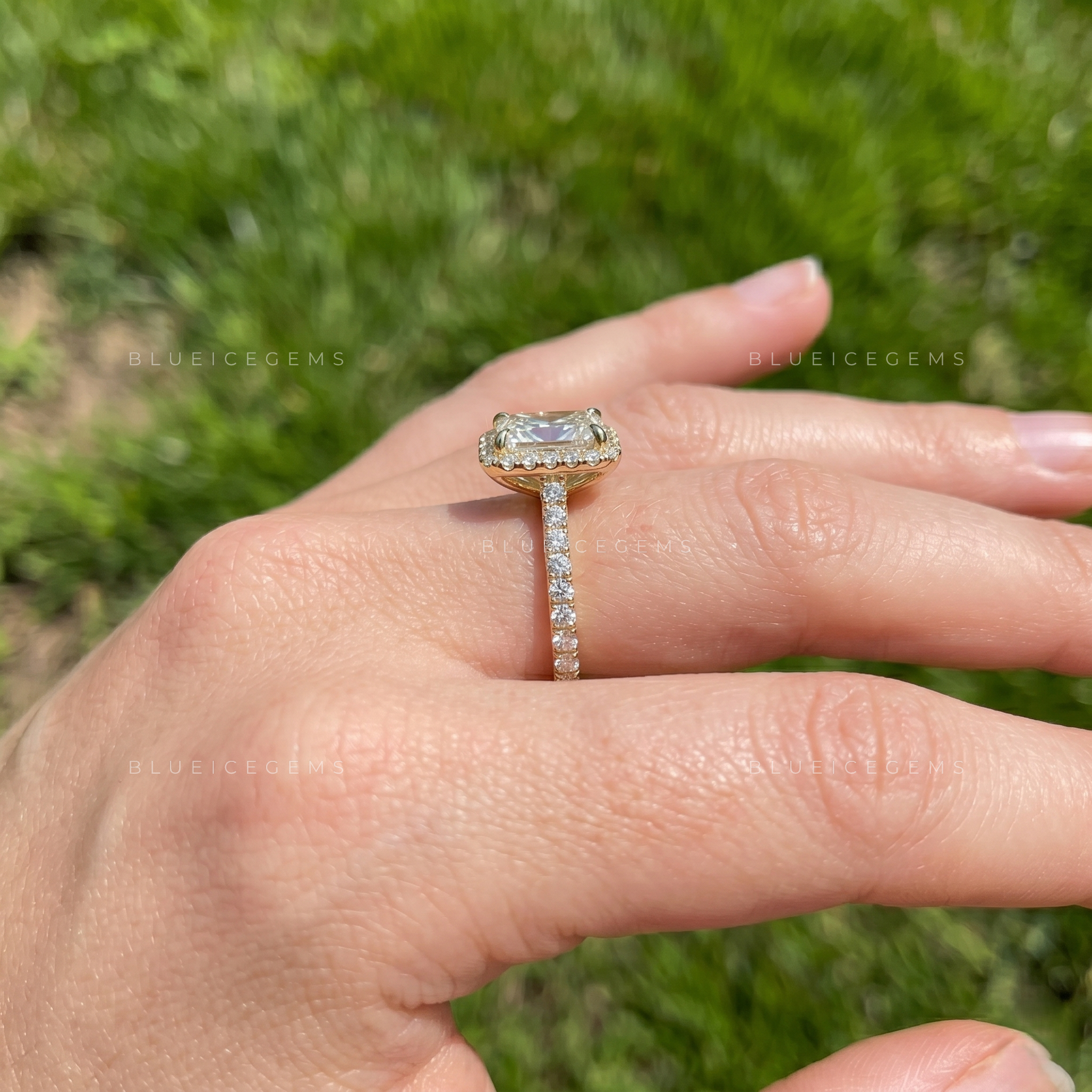 Shimmering Halo Radiant Brilliant Cut Engagement Ring
