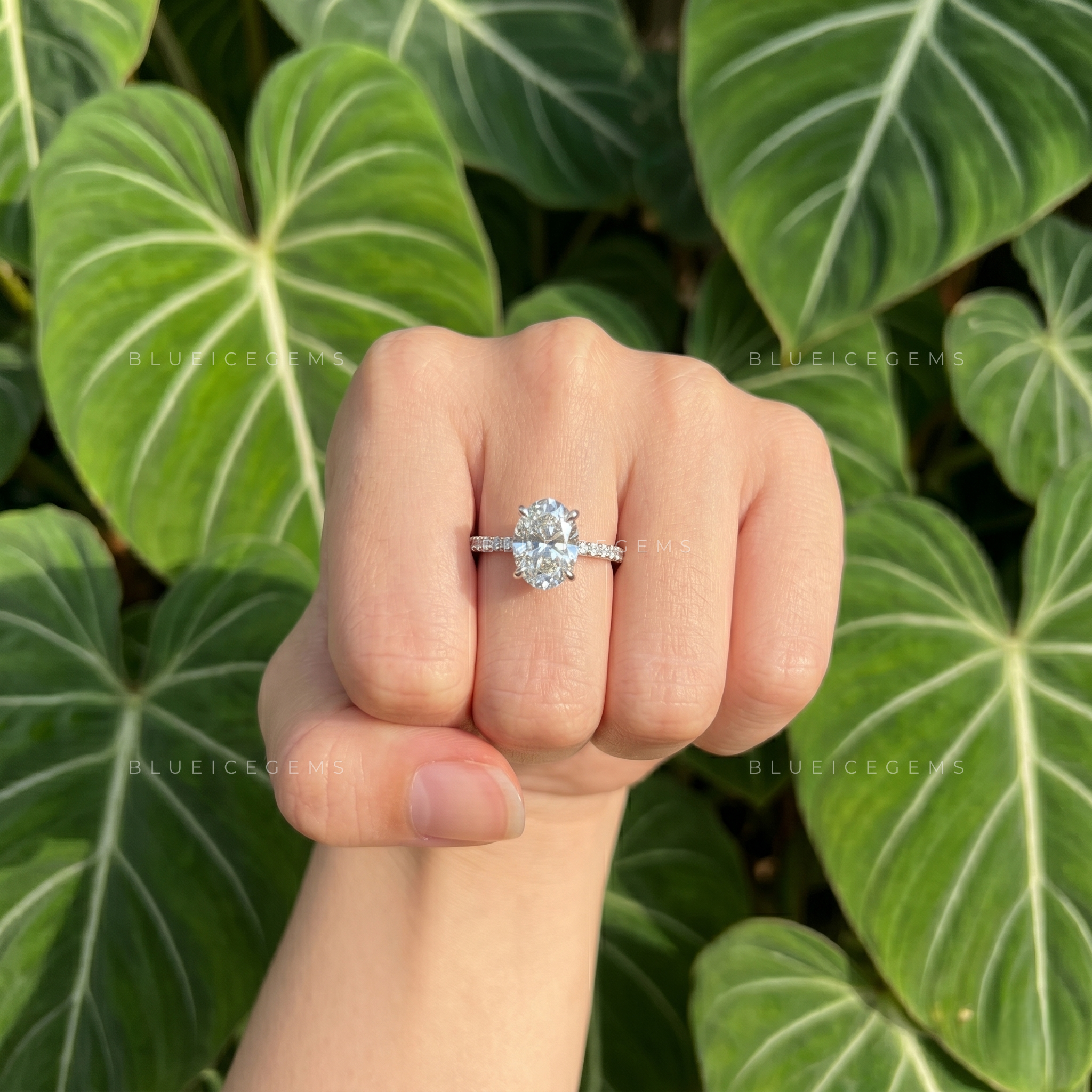 Timeless Allure Oval Cut Solitaire Engagement Ring with Pavé Band