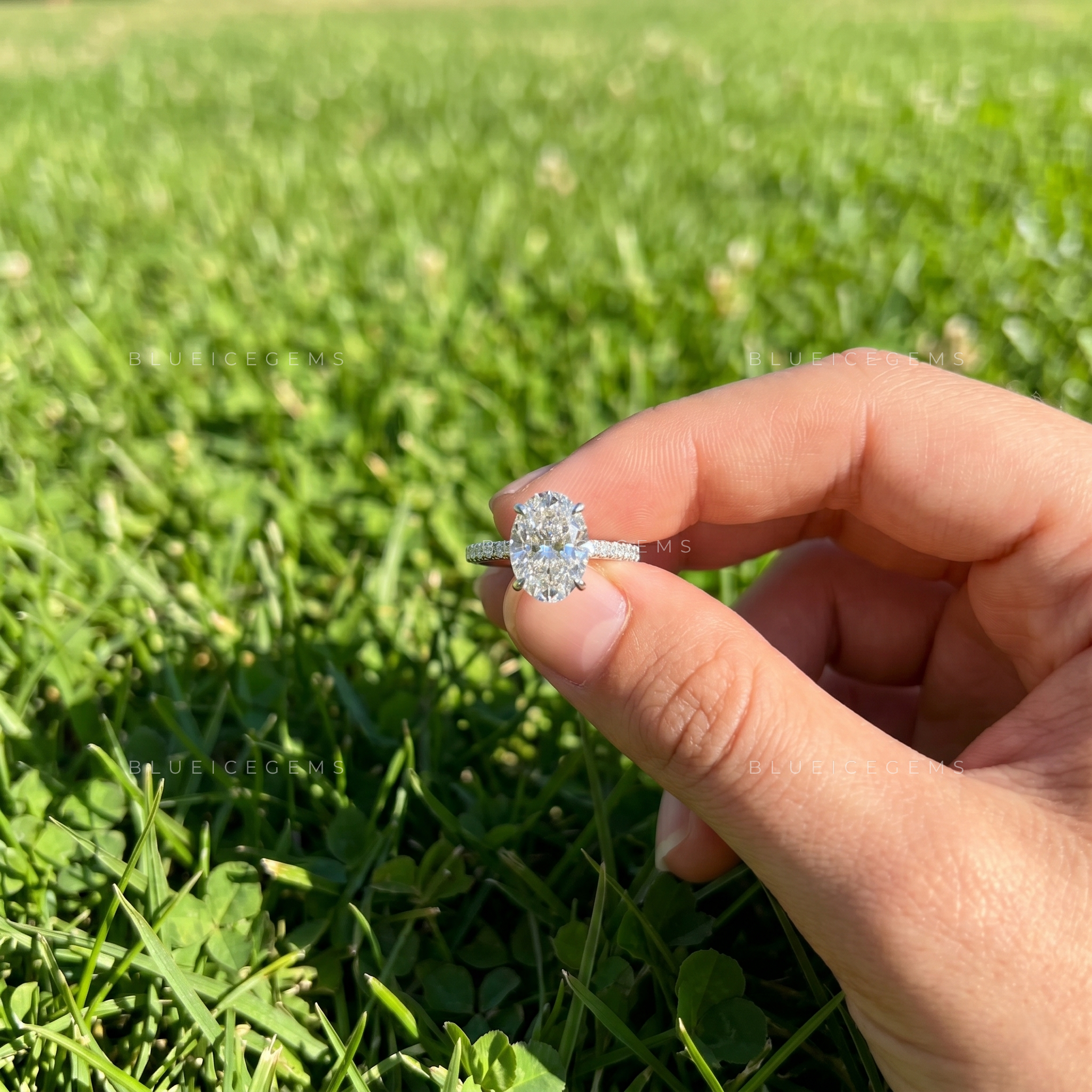 Radiant Constellation Oval Brilliant Cut Pavé Accent Engagement Ring