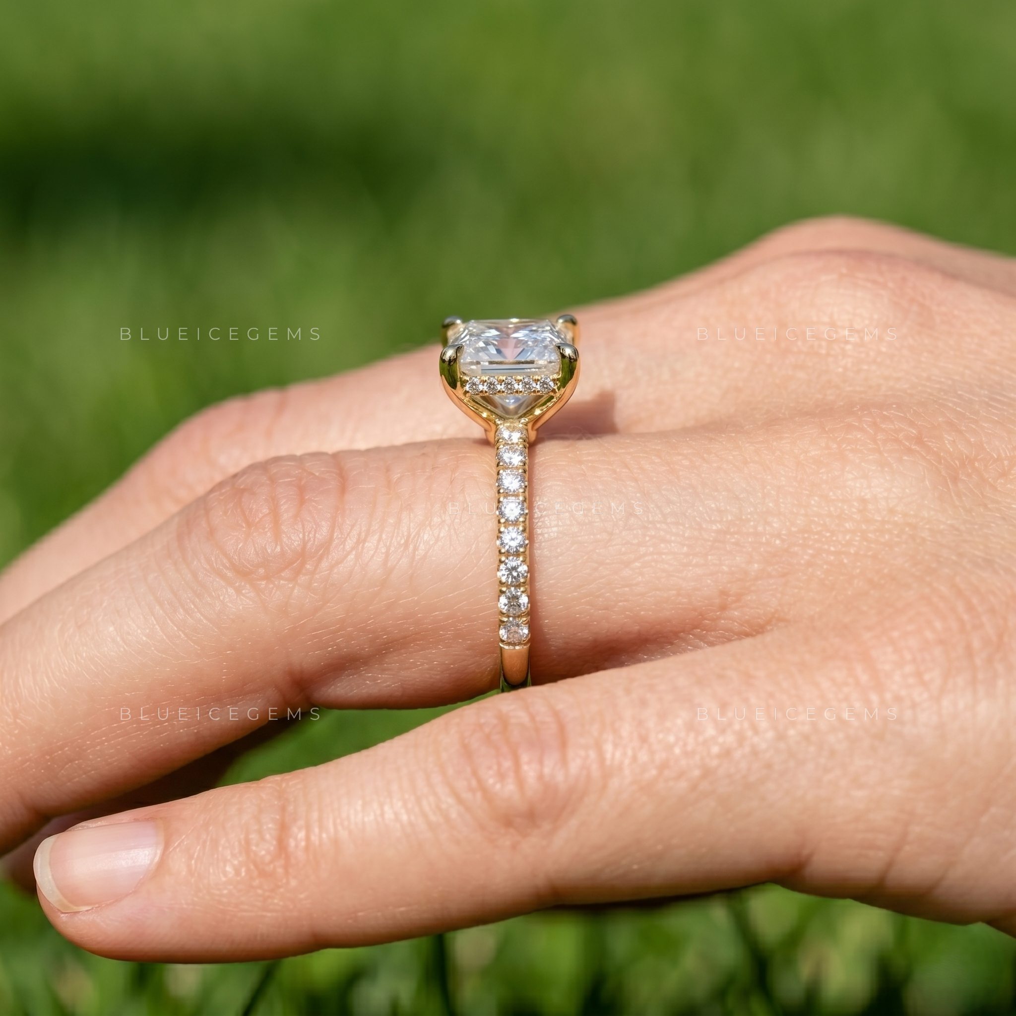 Princess Cut Square Diamond Pave Accented Engagement Ring